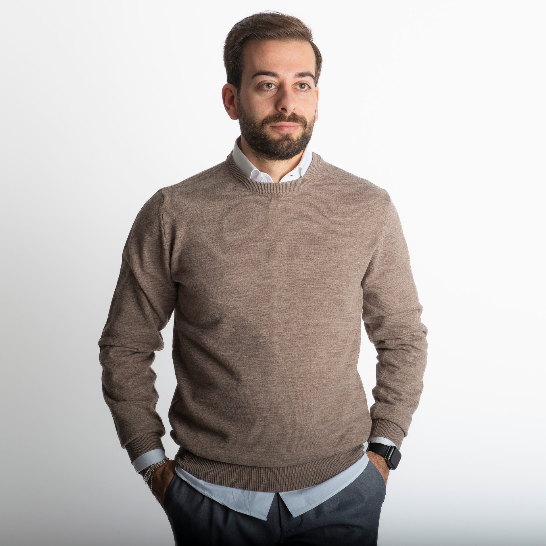 Maglioncino Girocollo In Lana Merinos Fango