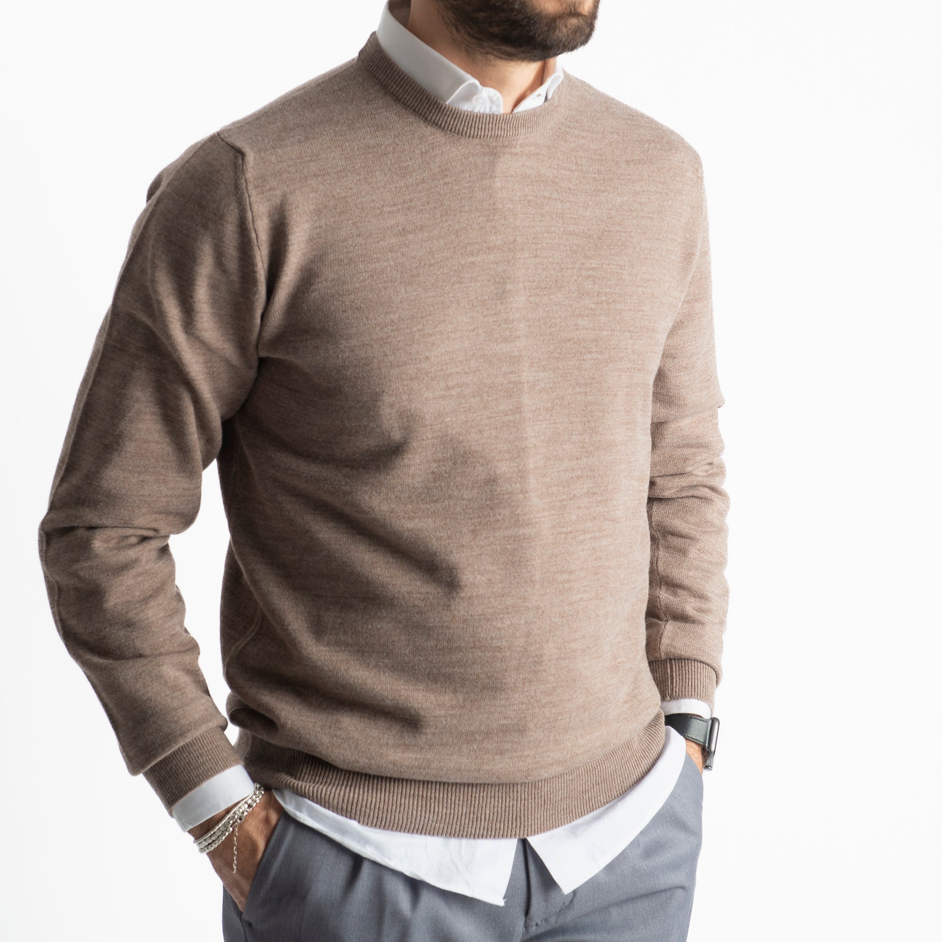 Maglioncino Girocollo In Lana Merinos Fango