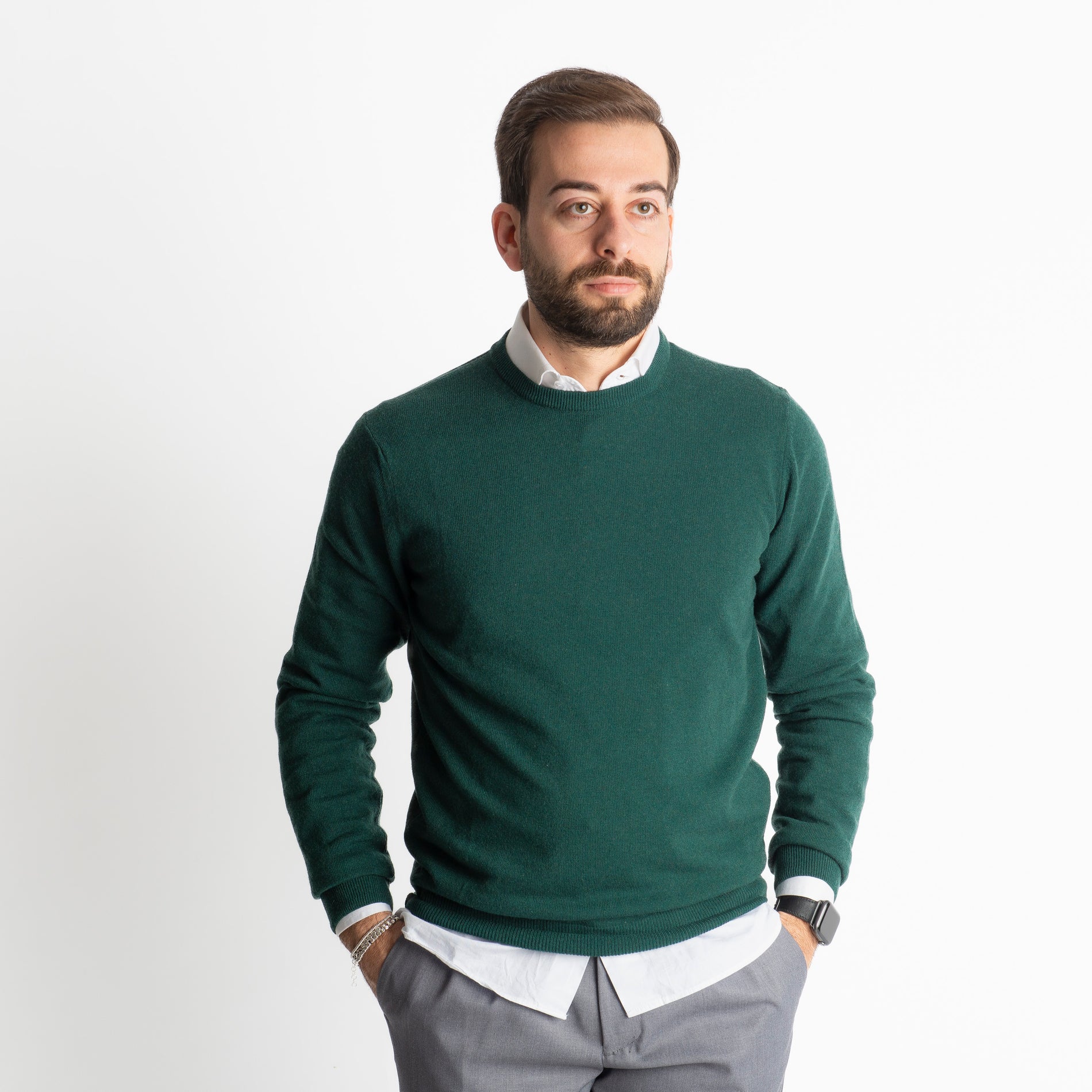 Maglioncino Girocollo In Lana Merinos Verde