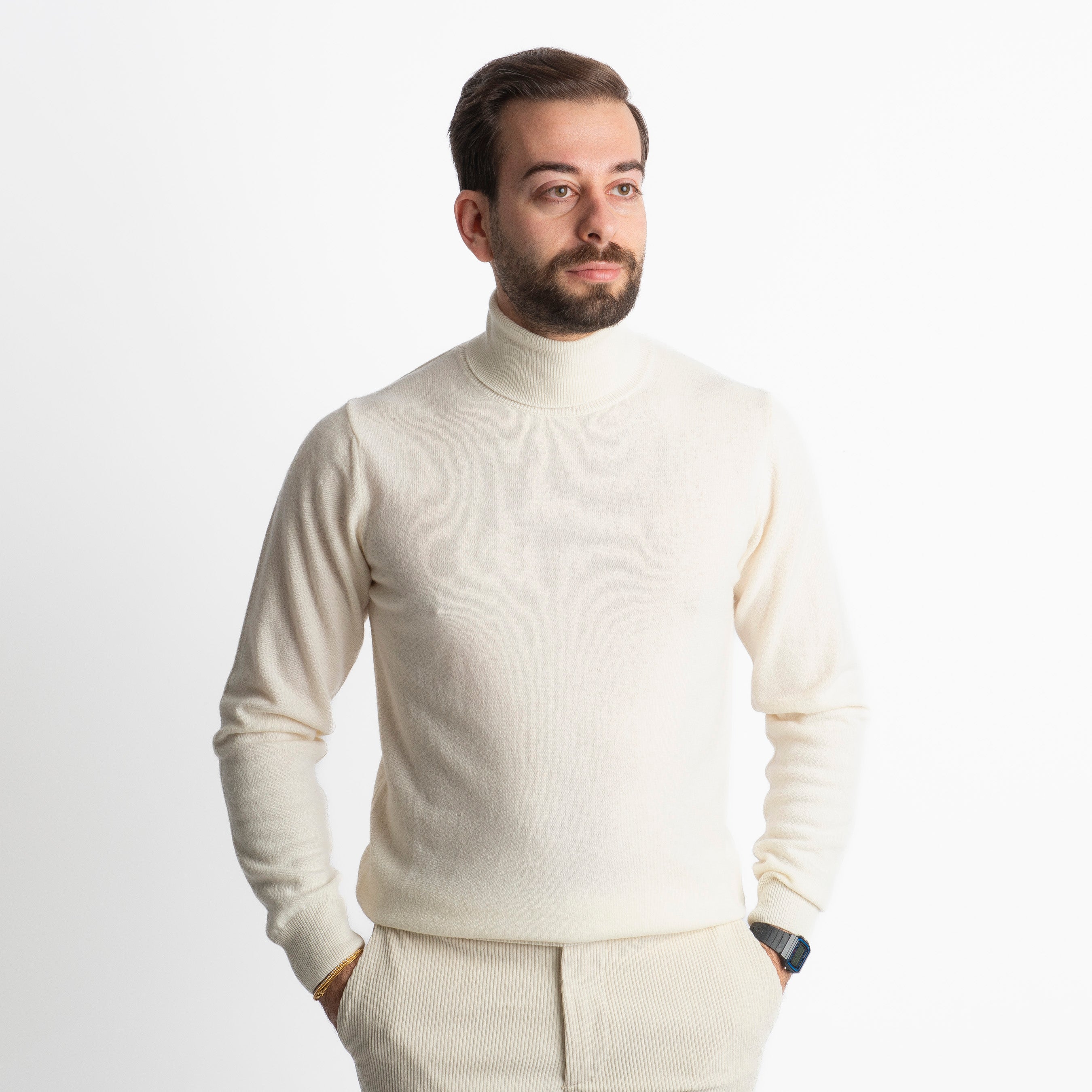 Maglioncino Collo Alto Misto Cashmere Panna