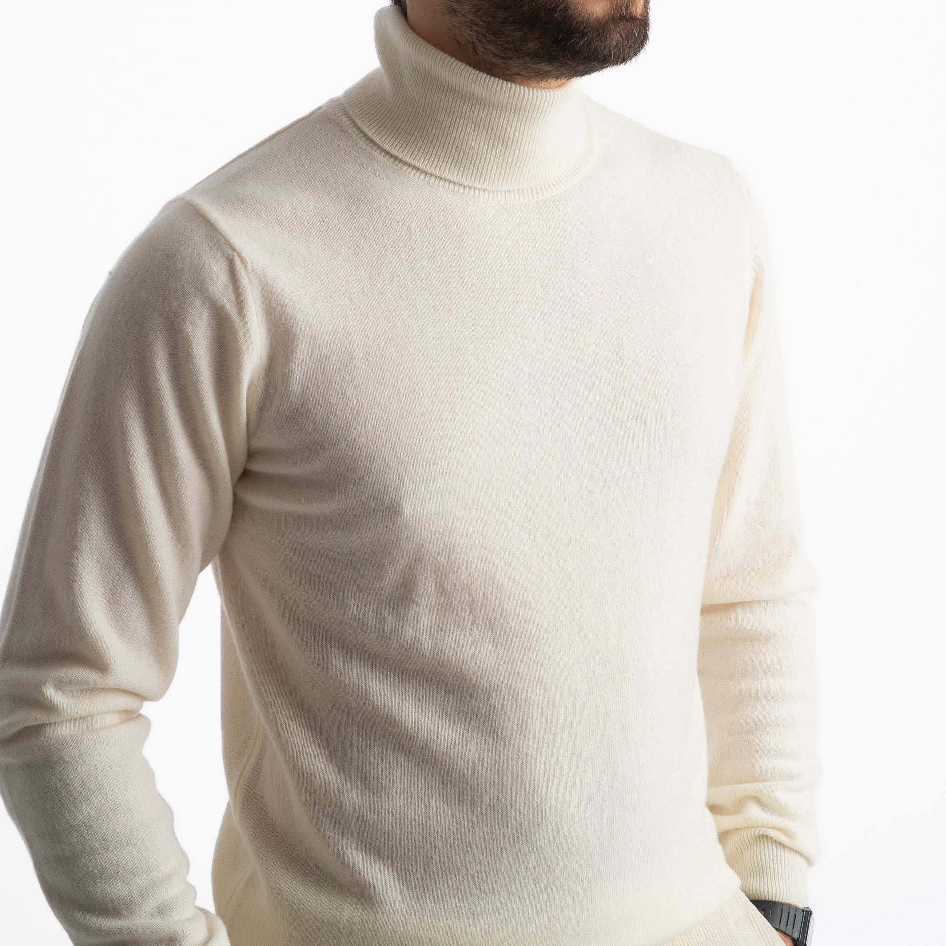 Maglioncino Collo Alto Misto Cashmere Panna