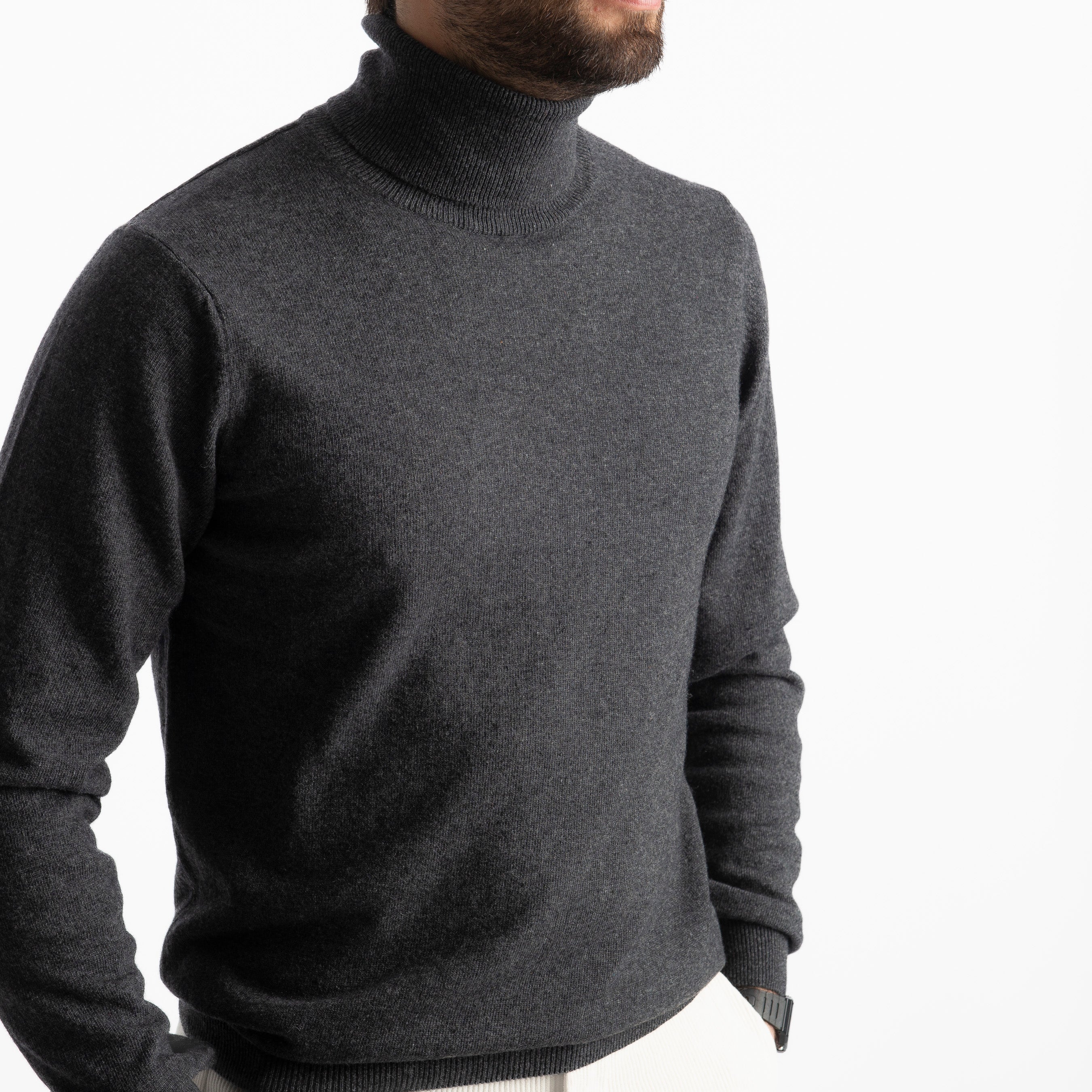 Maglioncino Collo Alto Misto Cashmere Grigio Antracite