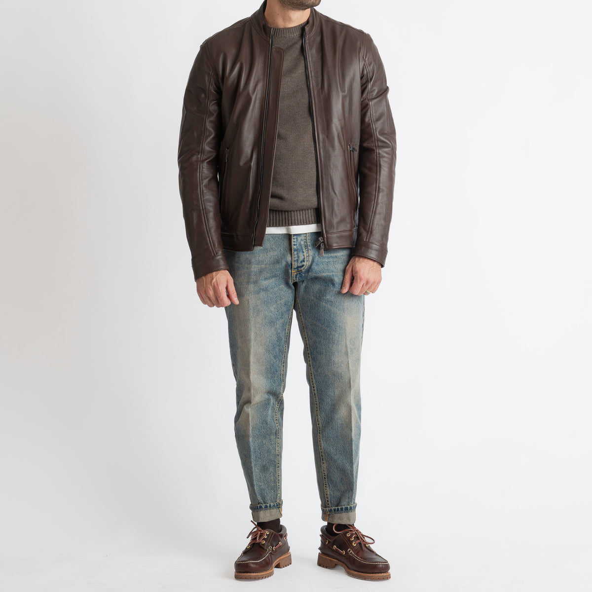 Giubbino Biker Rebel Vera Pelle Marrone