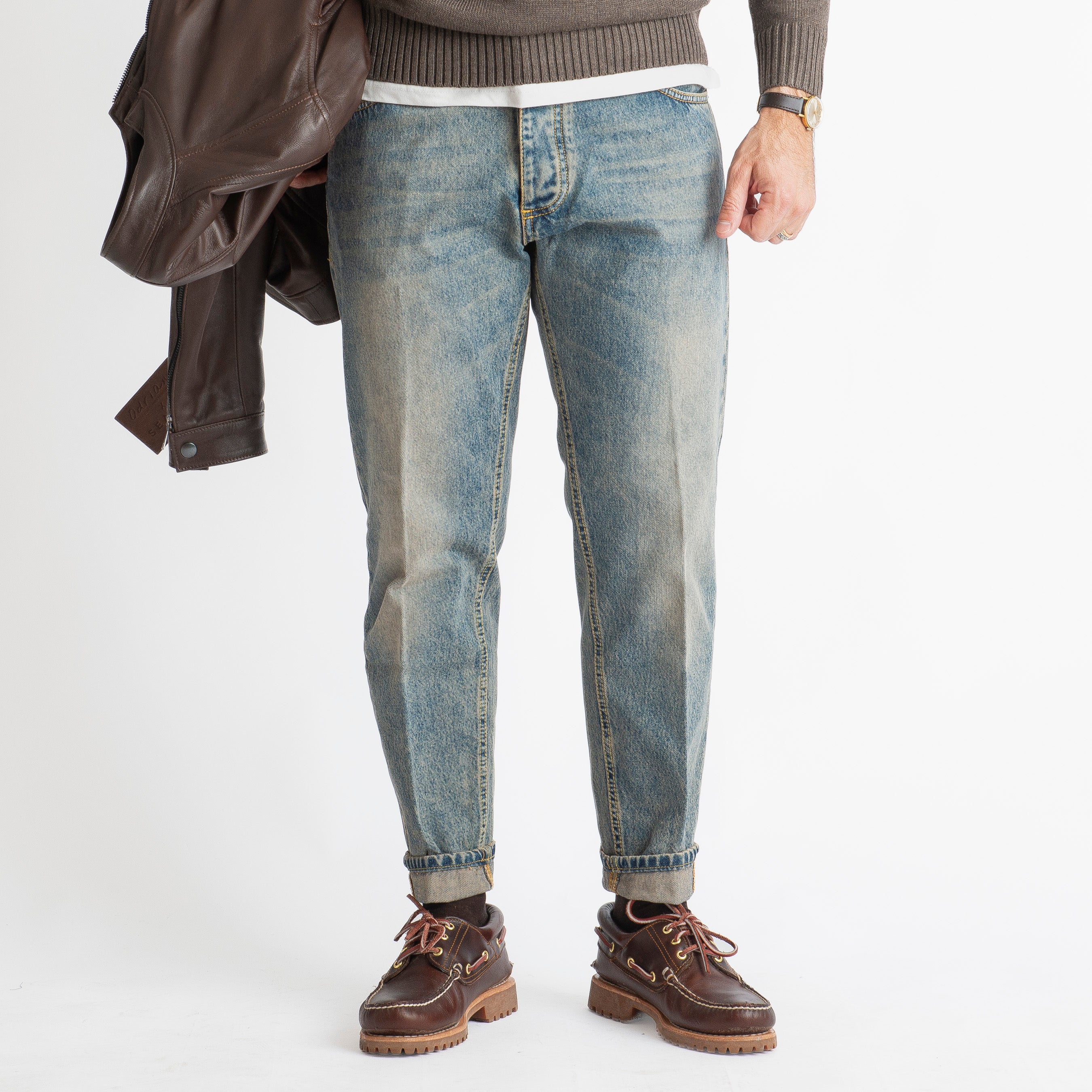 Jeans Straight Fit Sabbiato - Cotone Mercerizzato