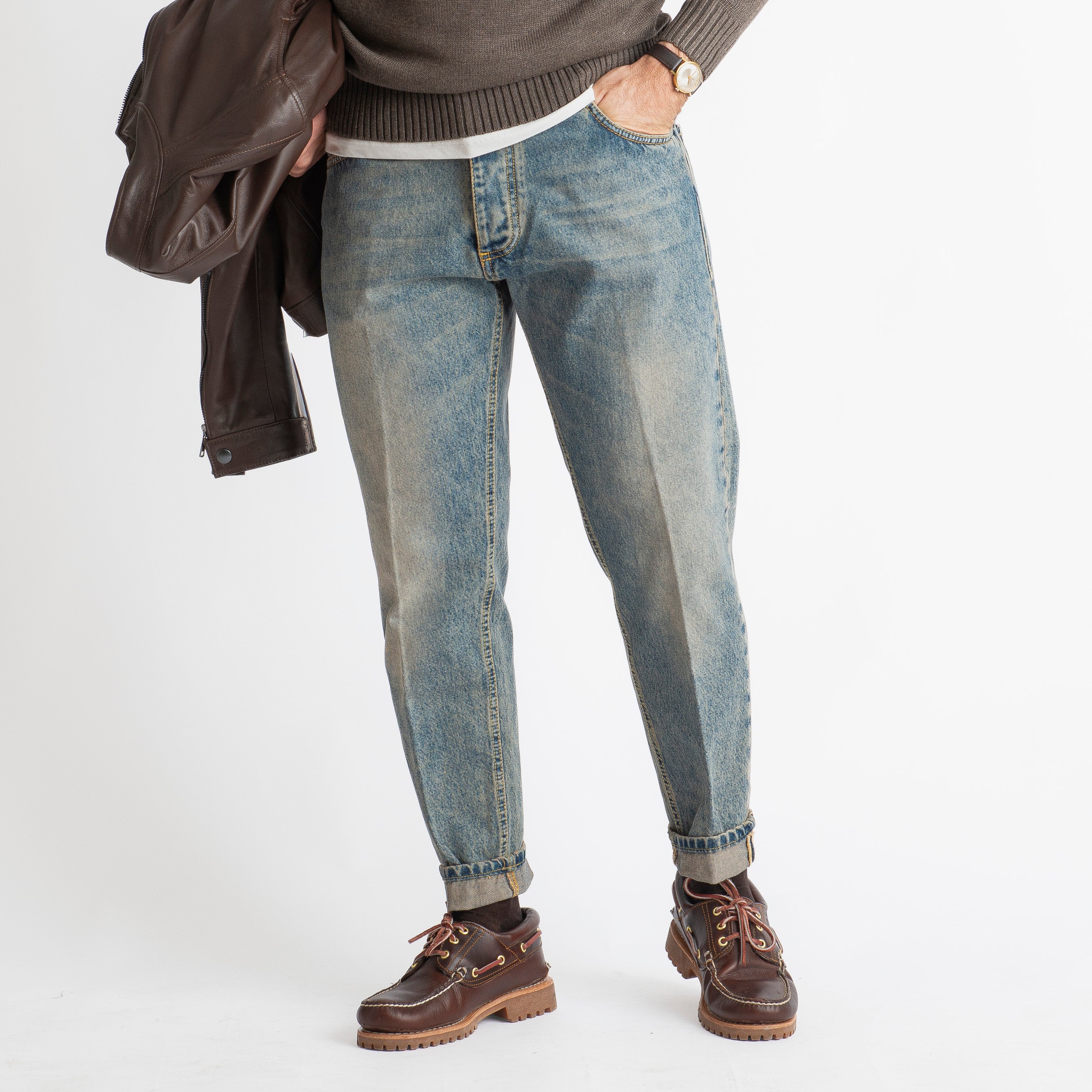 Jeans Straight Fit Sabbiato - Cotone Mercerizzato
