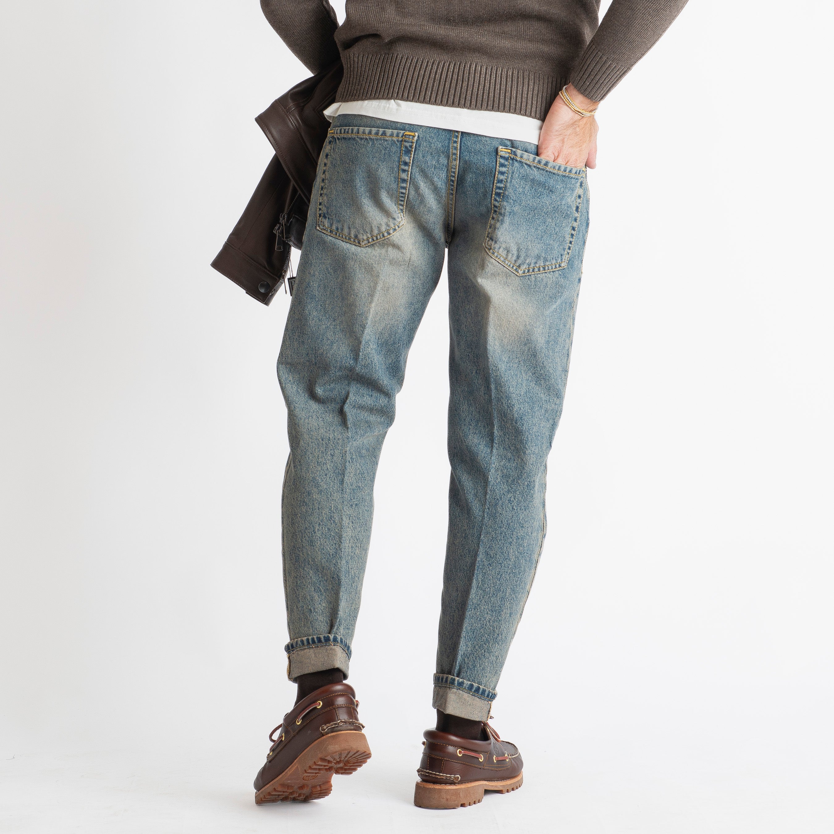 Jeans Straight Fit Sabbiato - Cotone Mercerizzato