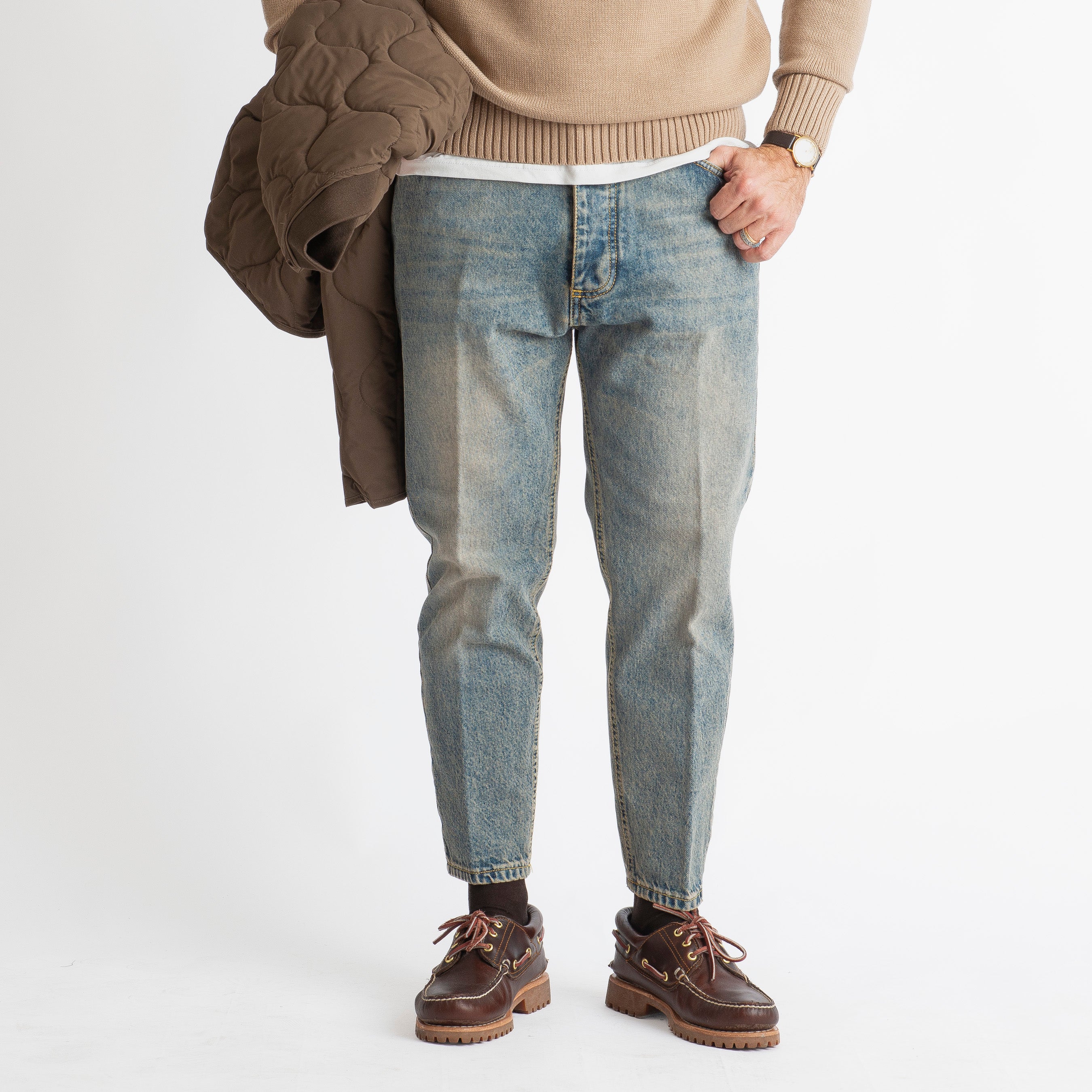 Jeans Carrot Fit Sabbiato - Cotone Mercerizzato