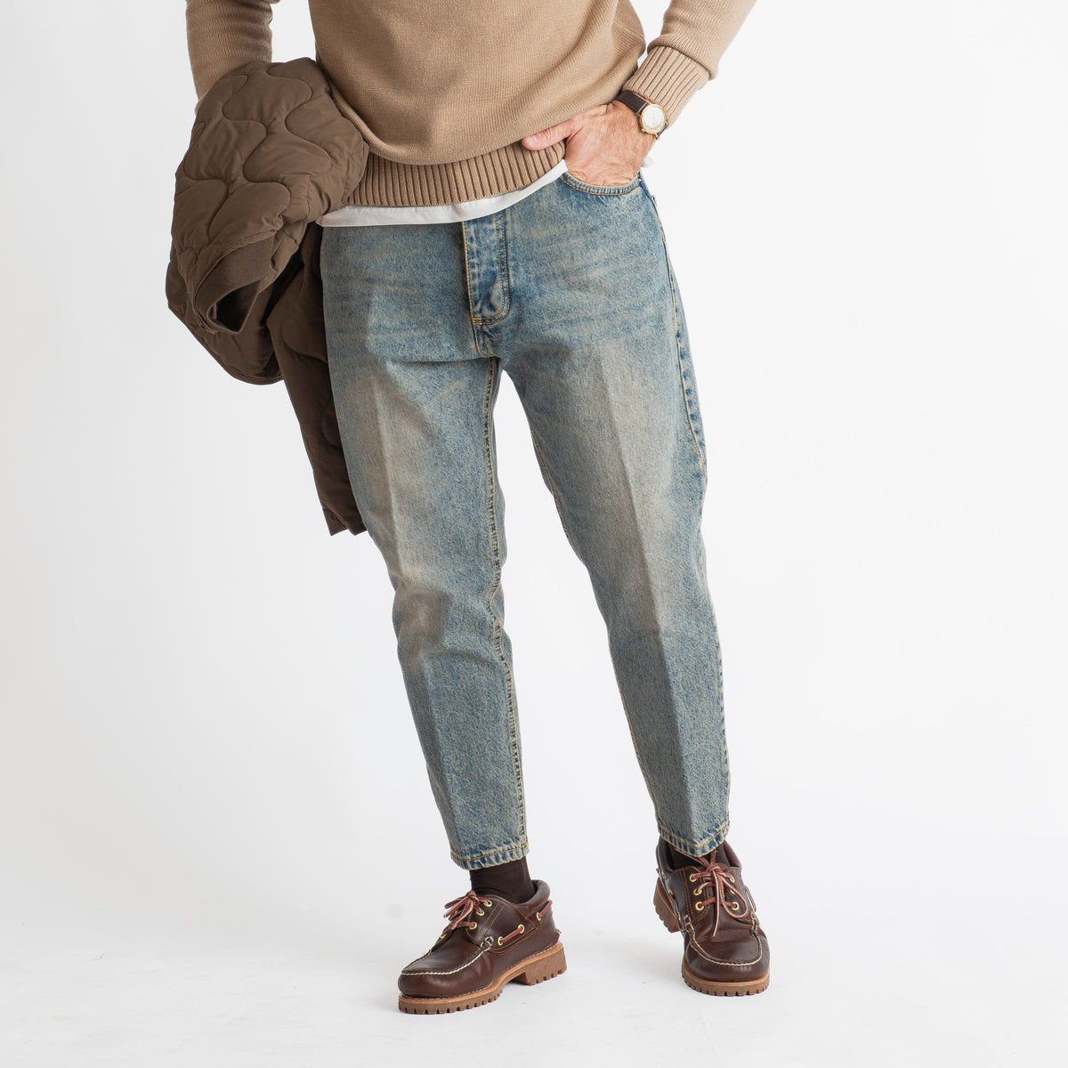 Jeans Carrot Fit Sabbiato - Cotone Mercerizzato