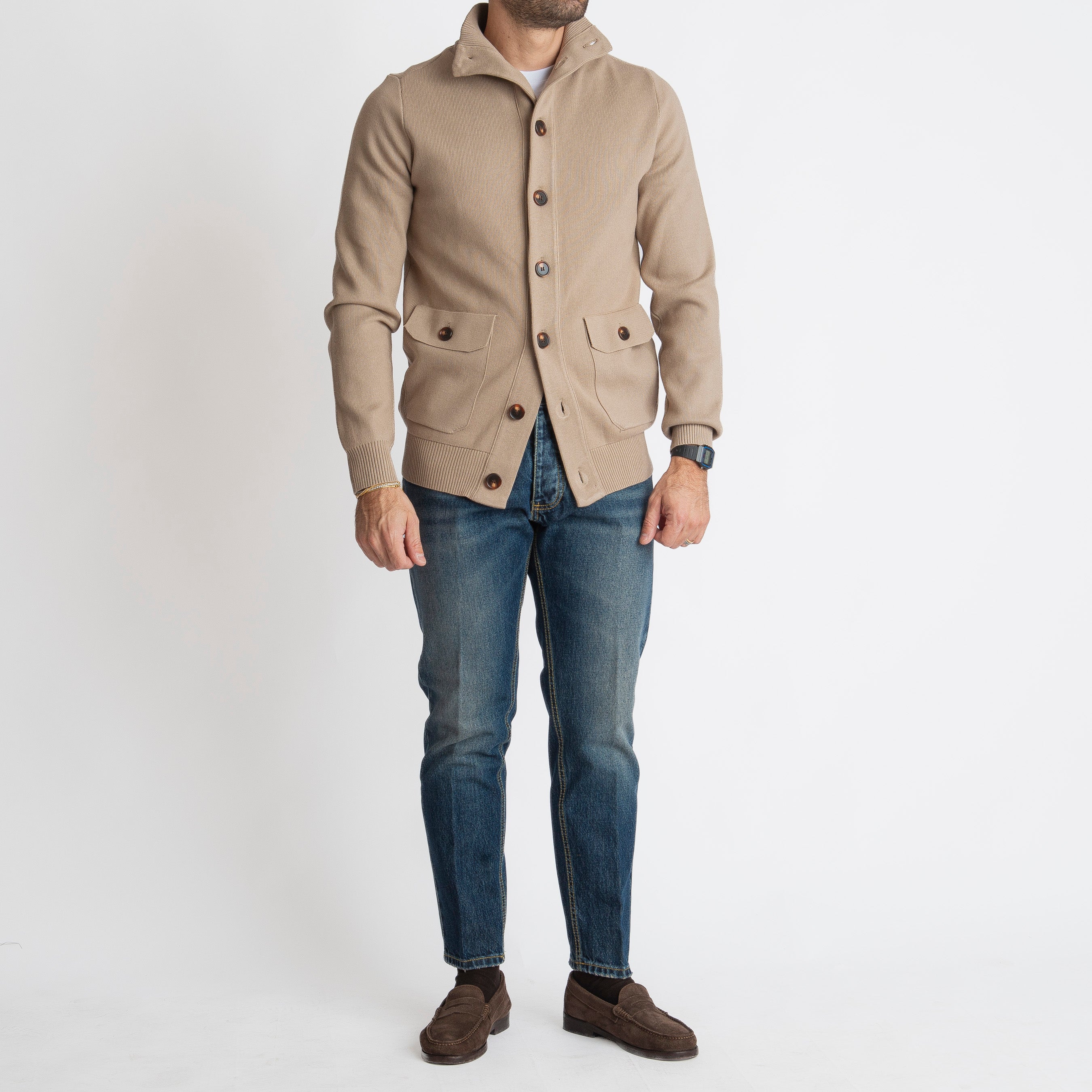 Cardigan con Bottoni Beige