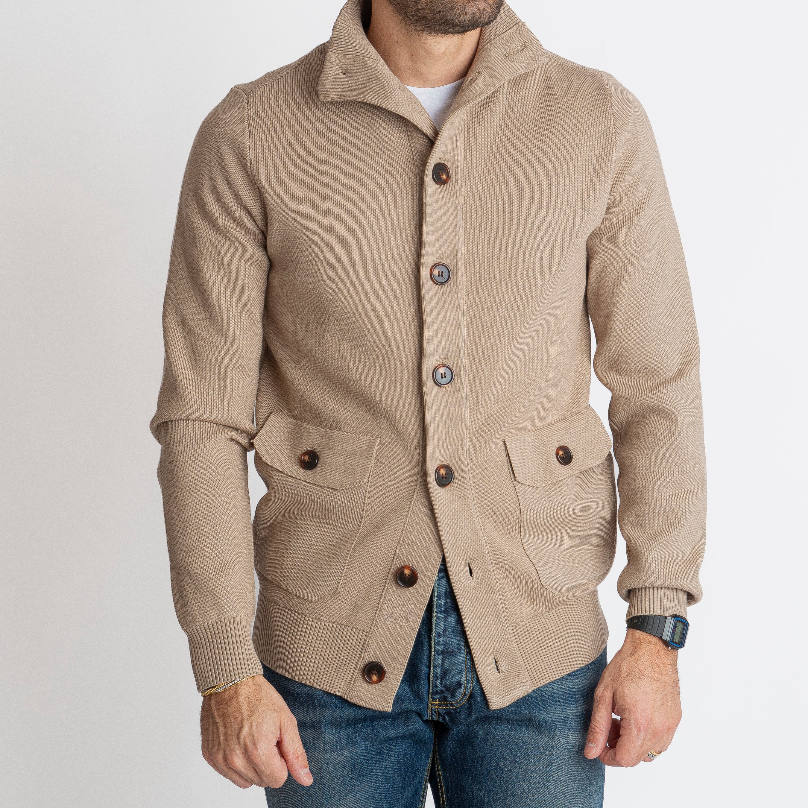 Cardigan con Bottoni Beige