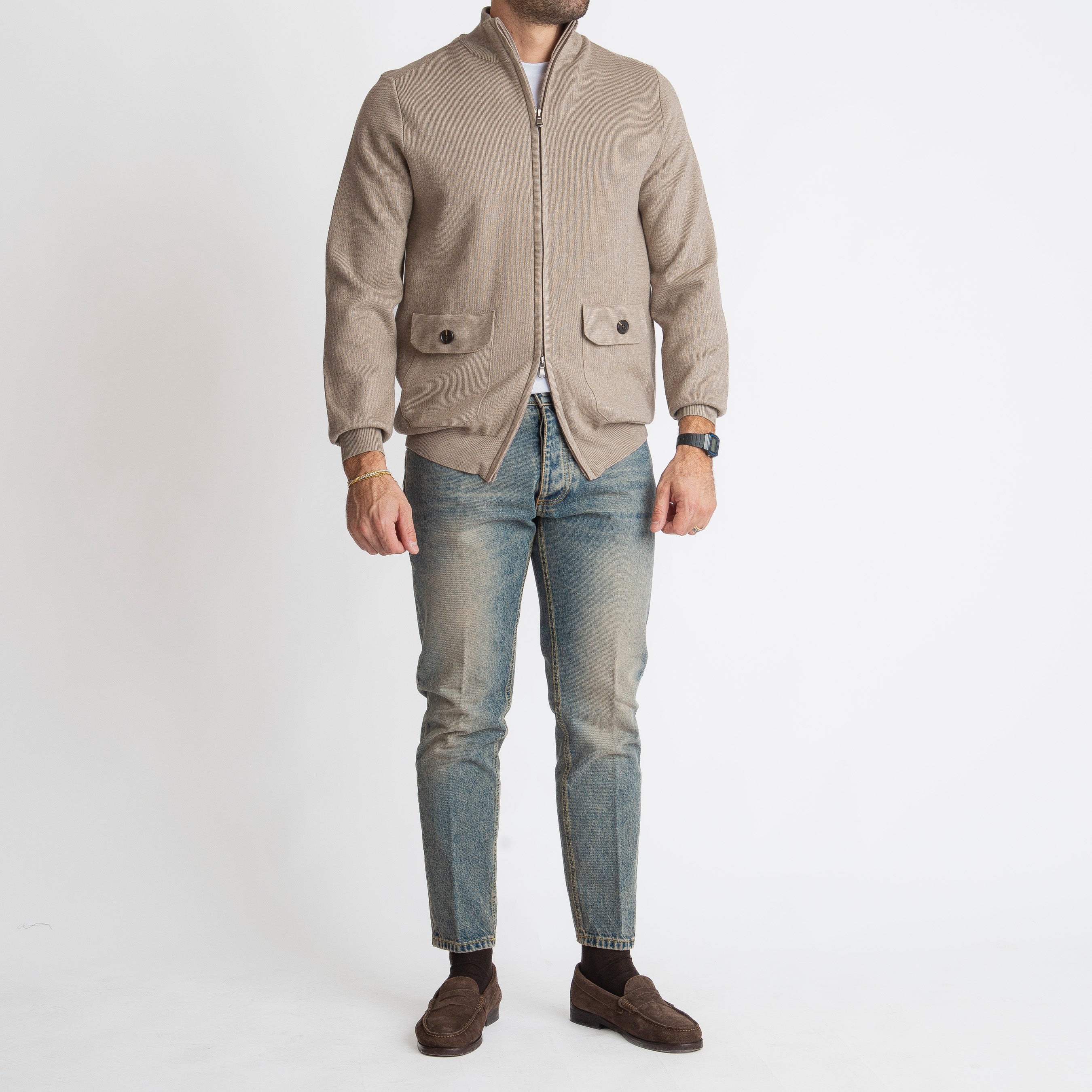 Cardigan con Zip Beige