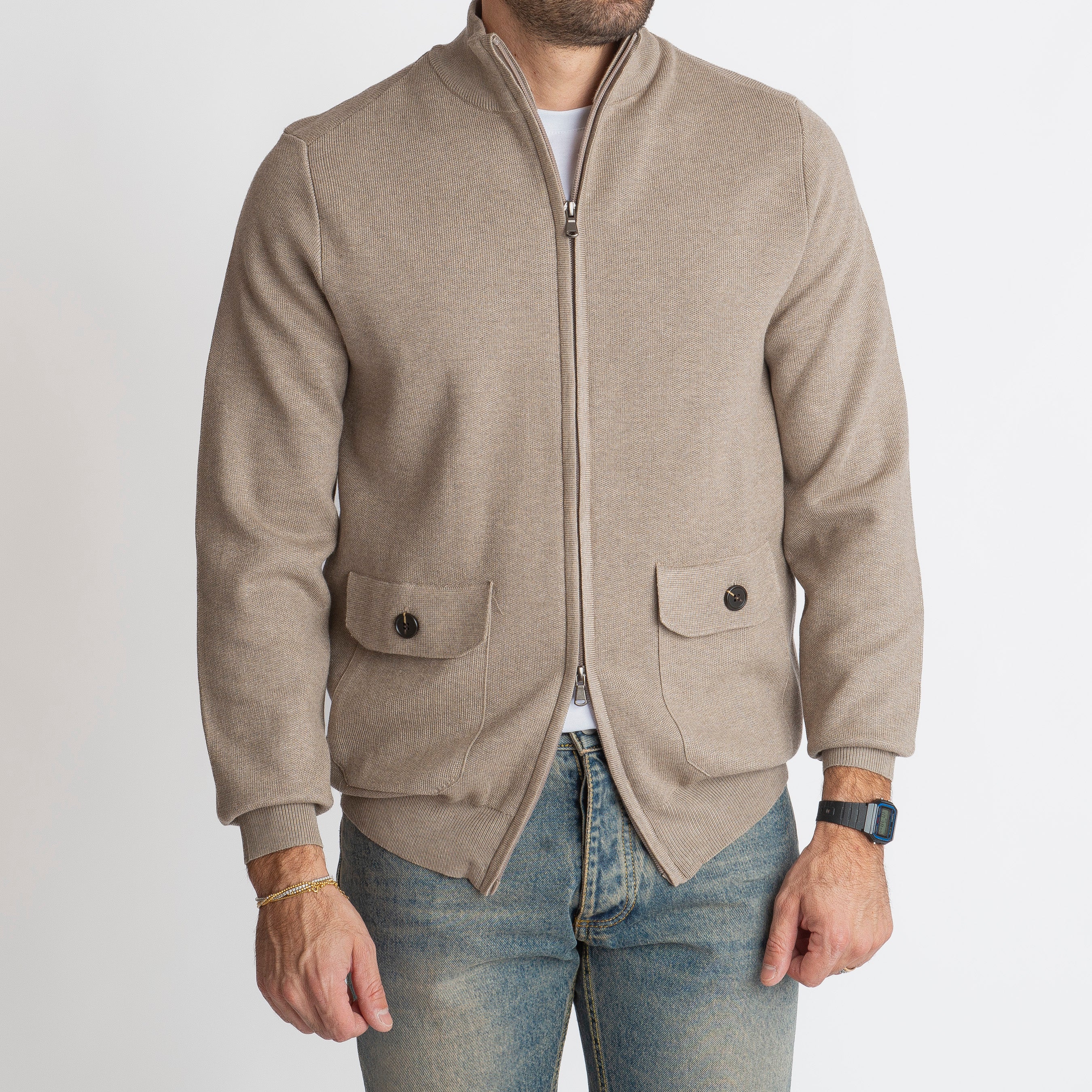 Cardigan con Zip Beige