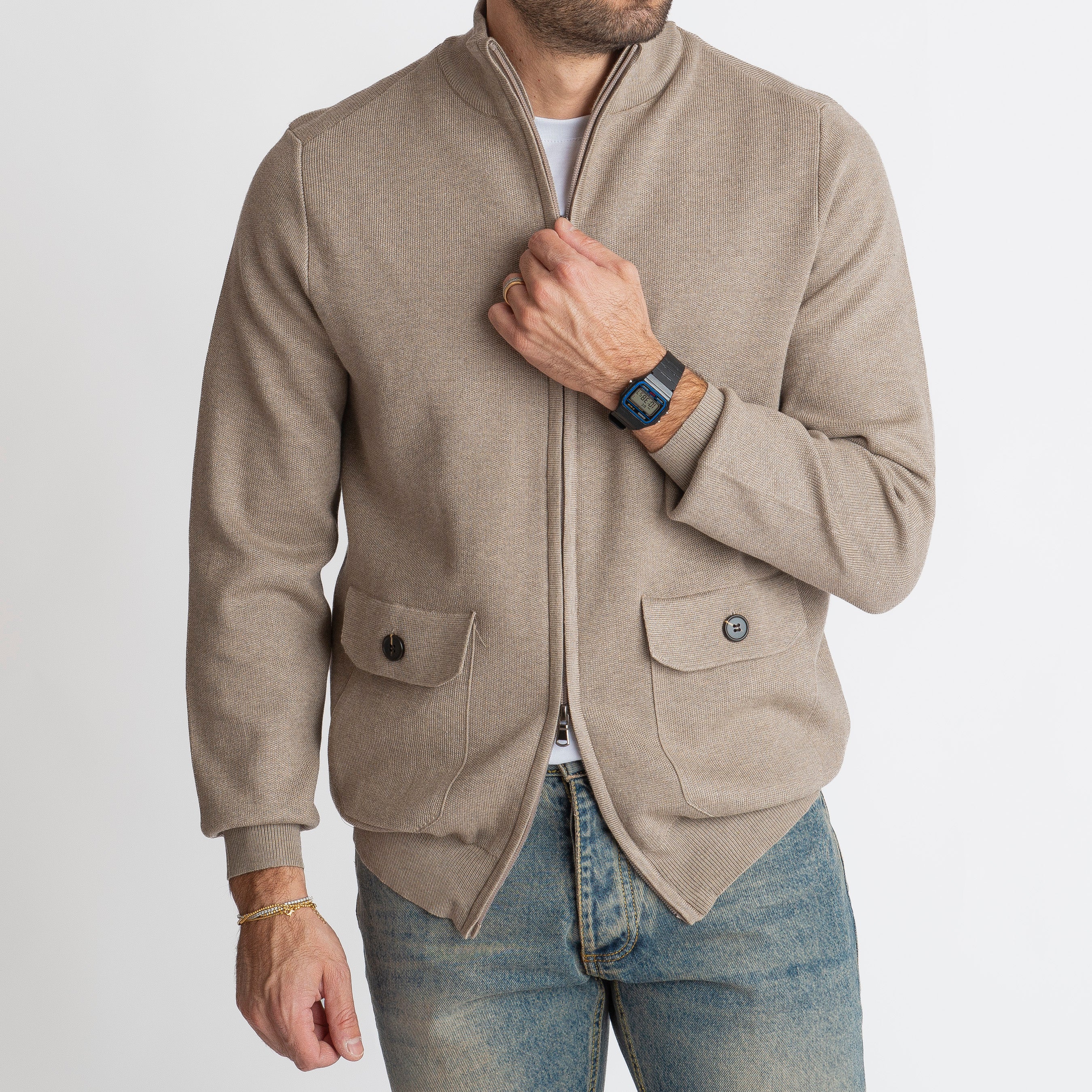 Cardigan con Zip Beige