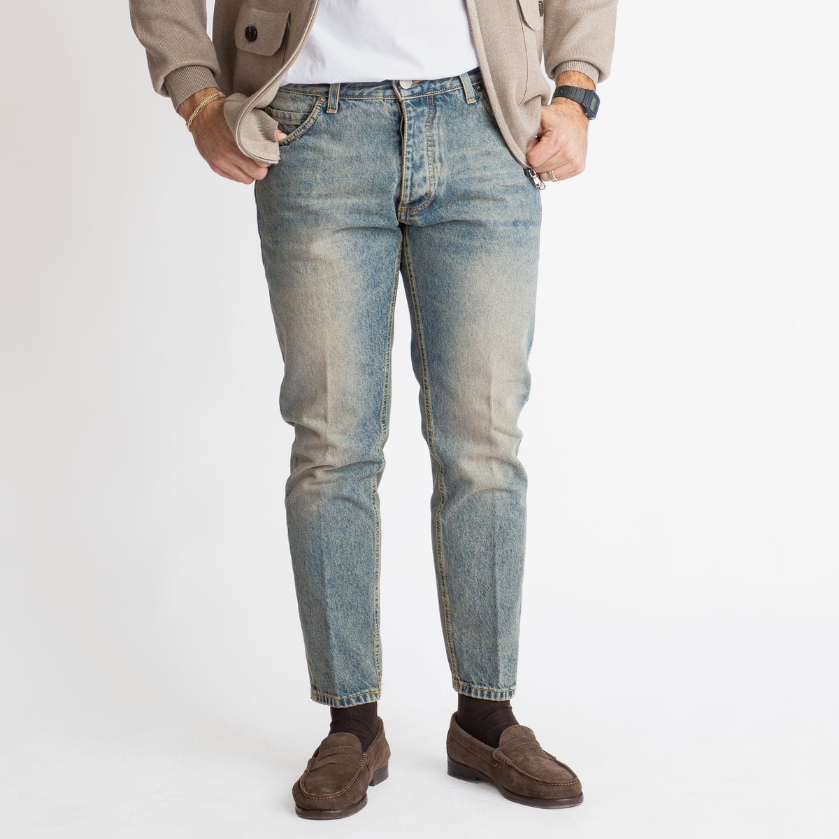 Jeans Slim Fit Sabbiato – Cotone Mercerizzato