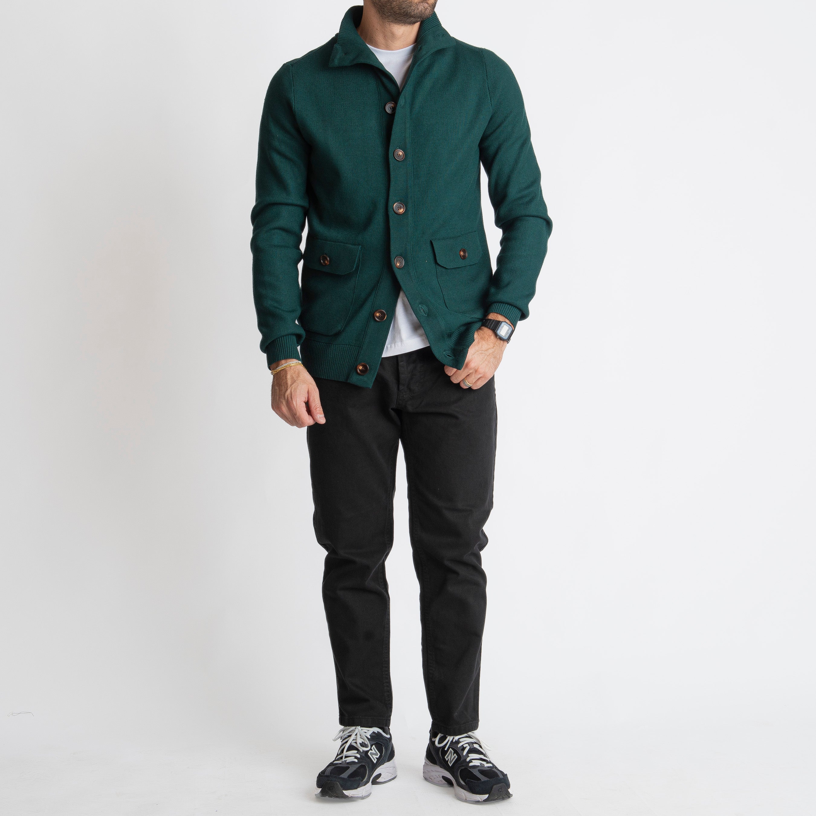 Cardigan con Bottoni Verde Loden