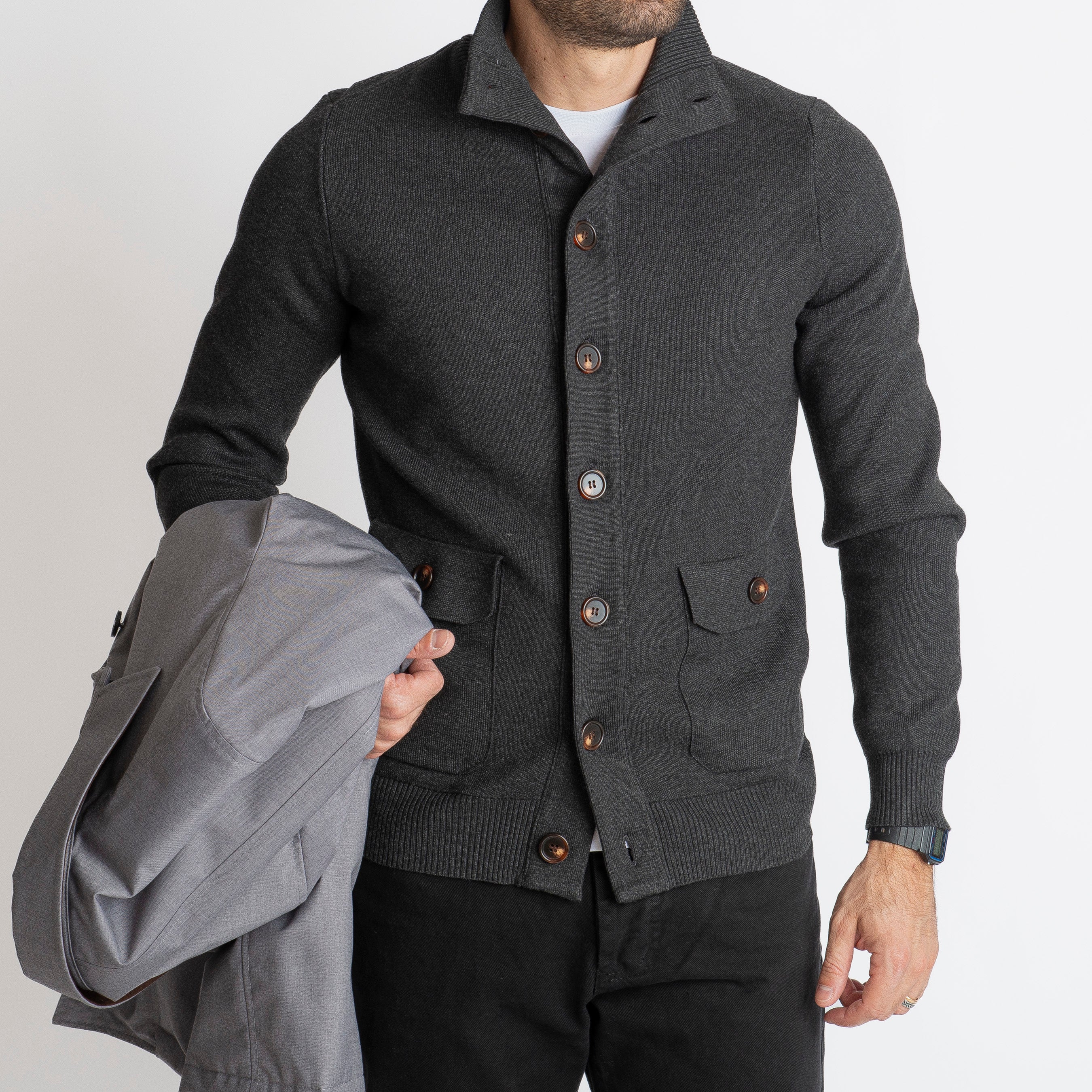 Cardigan con Bottoni Grigio Antracite