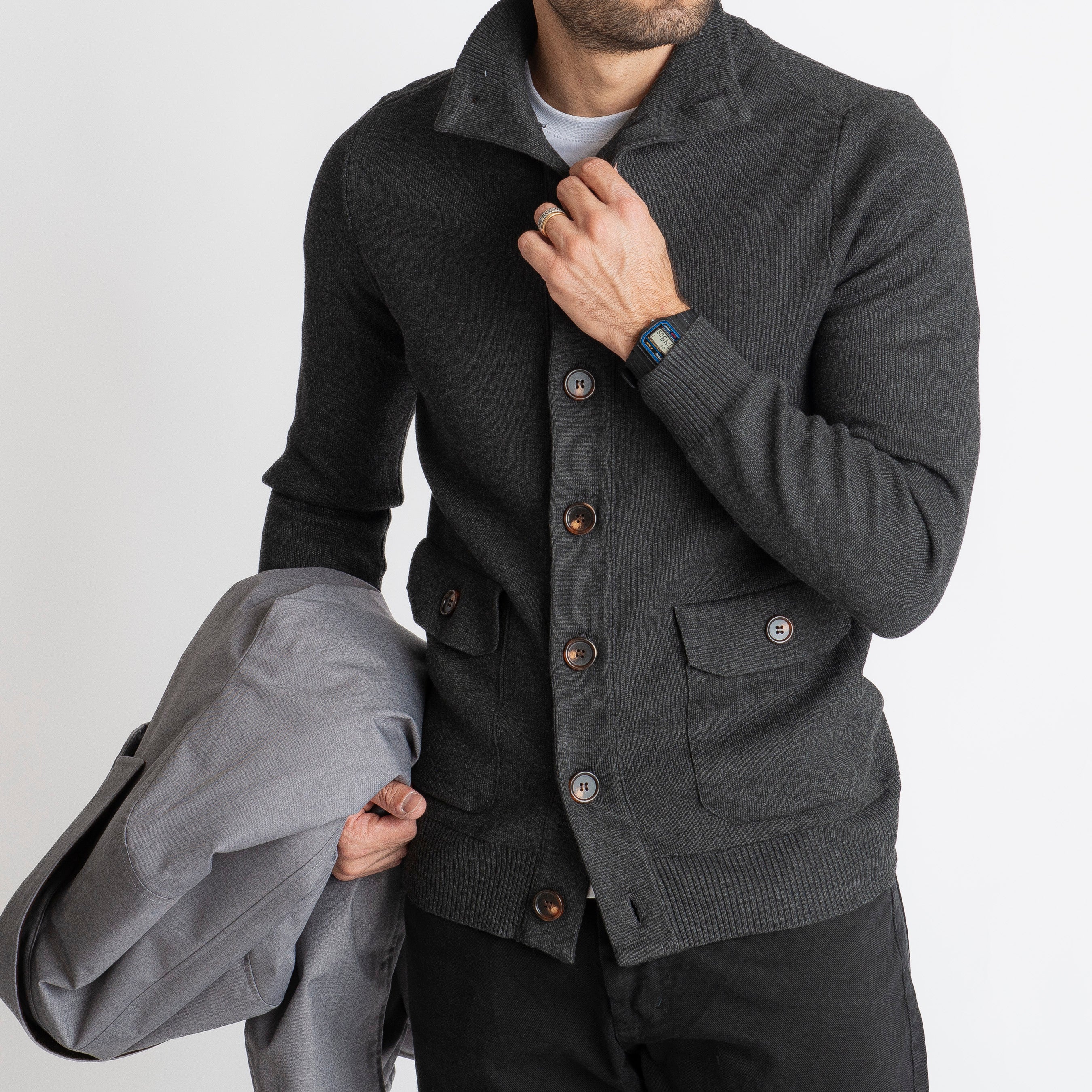 Cardigan con Bottoni Grigio Antracite