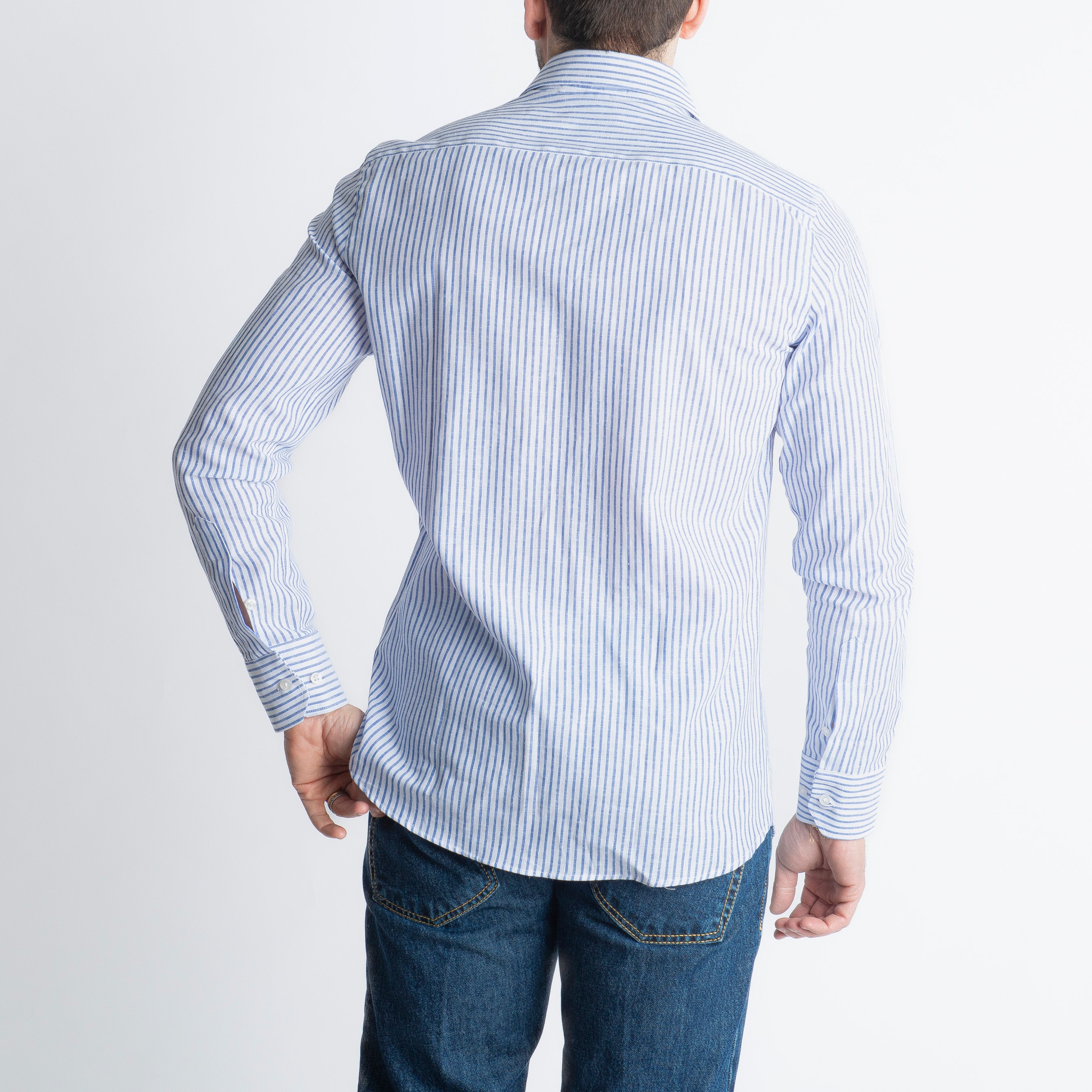 Camicia in Lino Rigata 03 Blu