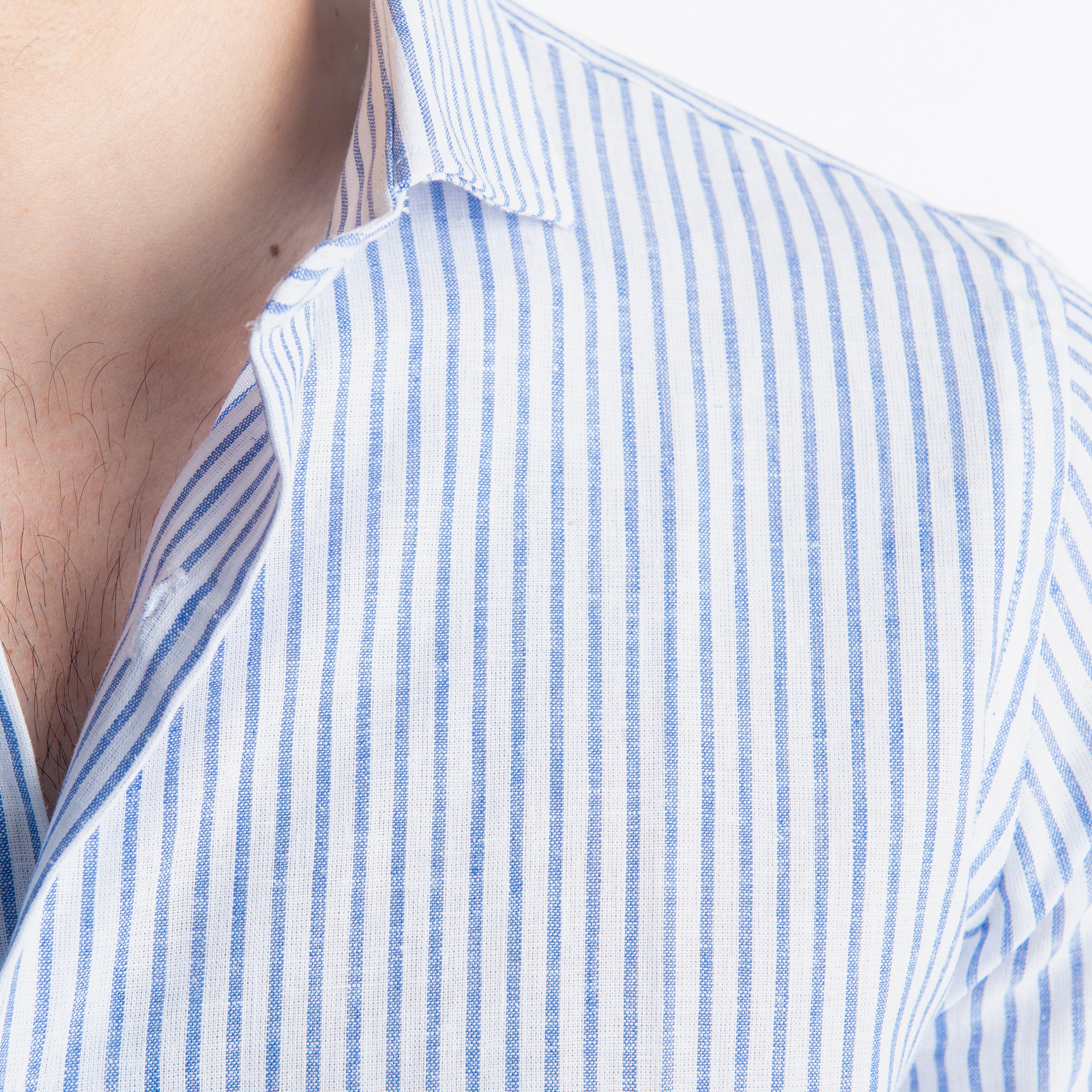 Camicia in Lino Rigata 03 Blu