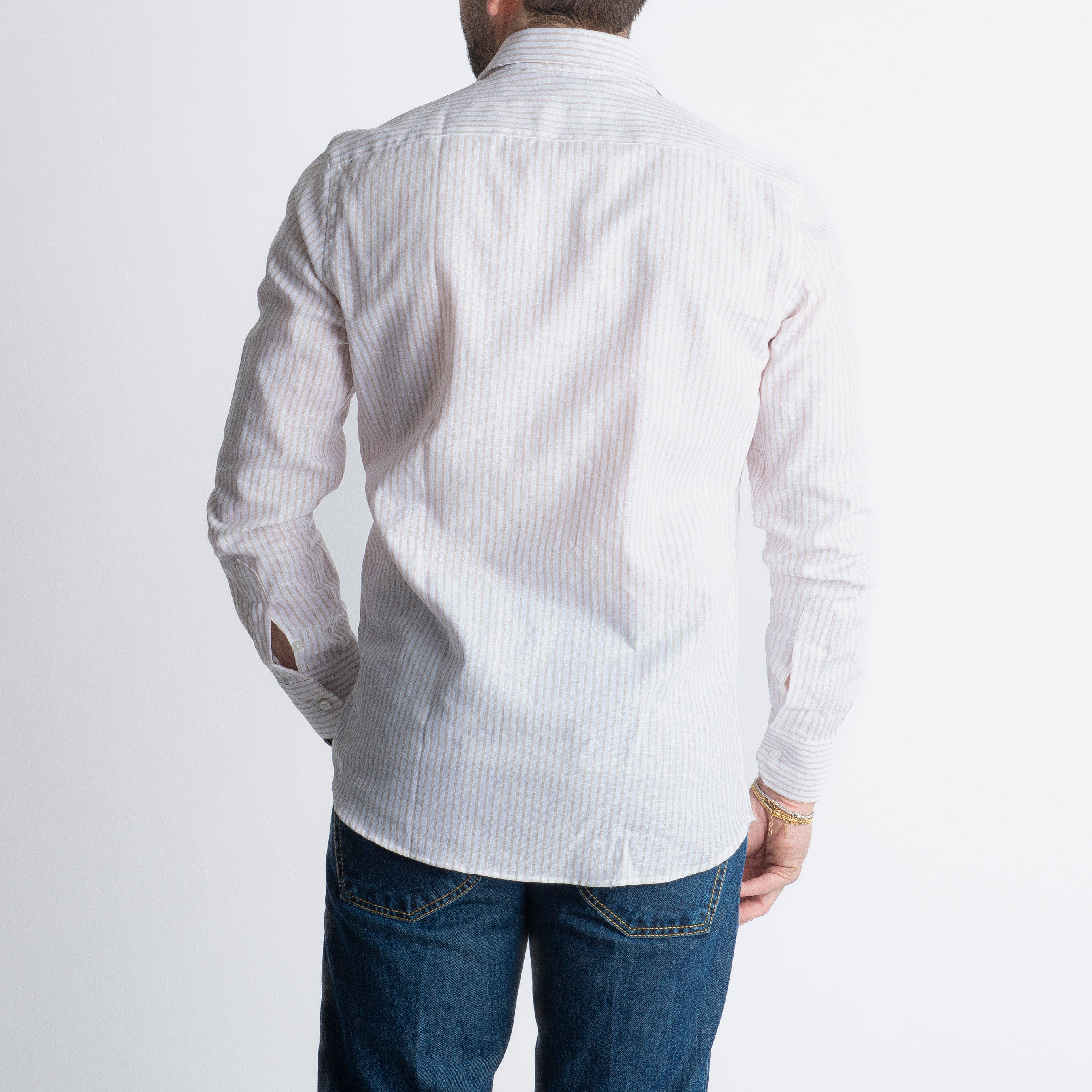 Camicia in Lino Rigata 03 Beige