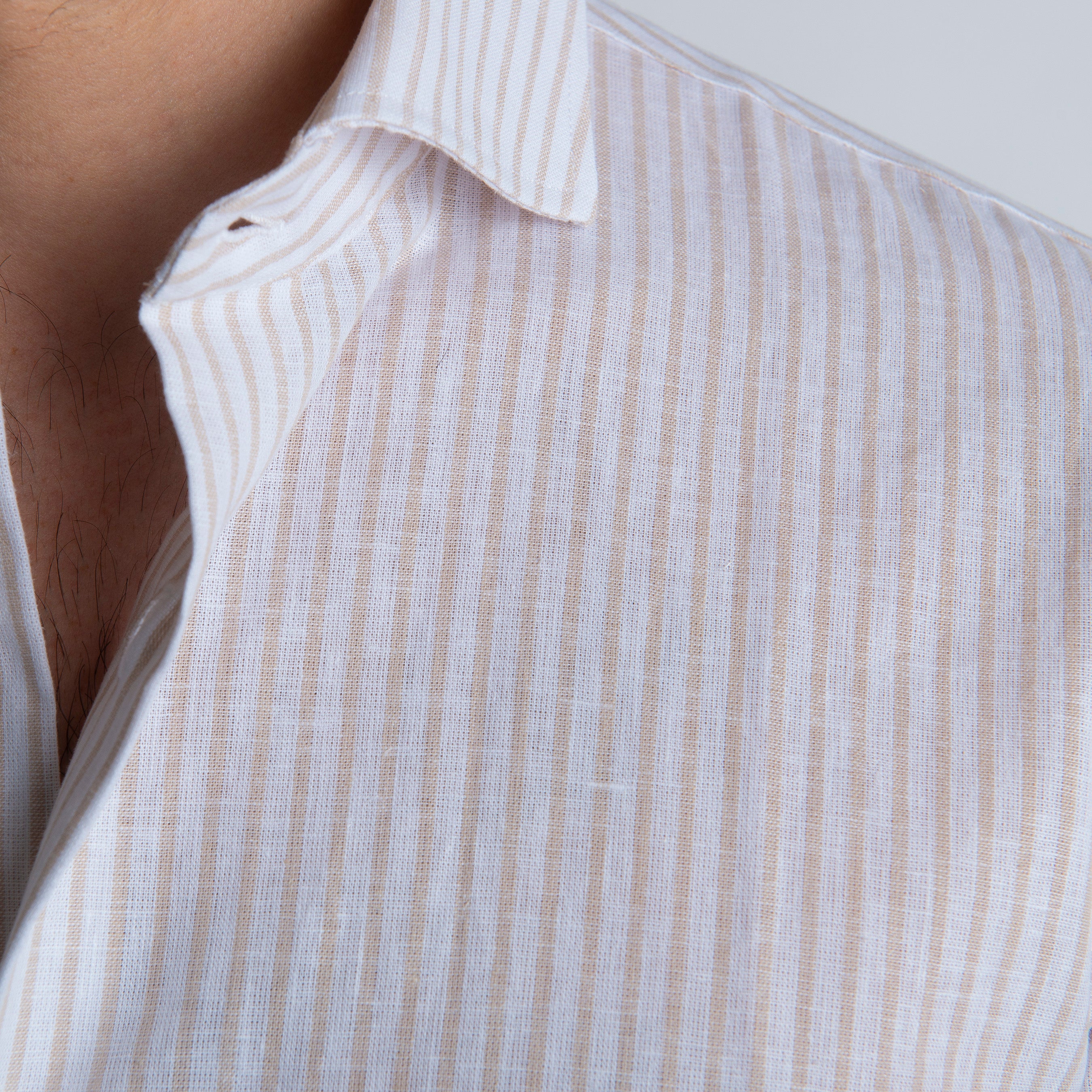 Camicia in Lino Rigata 03 Beige