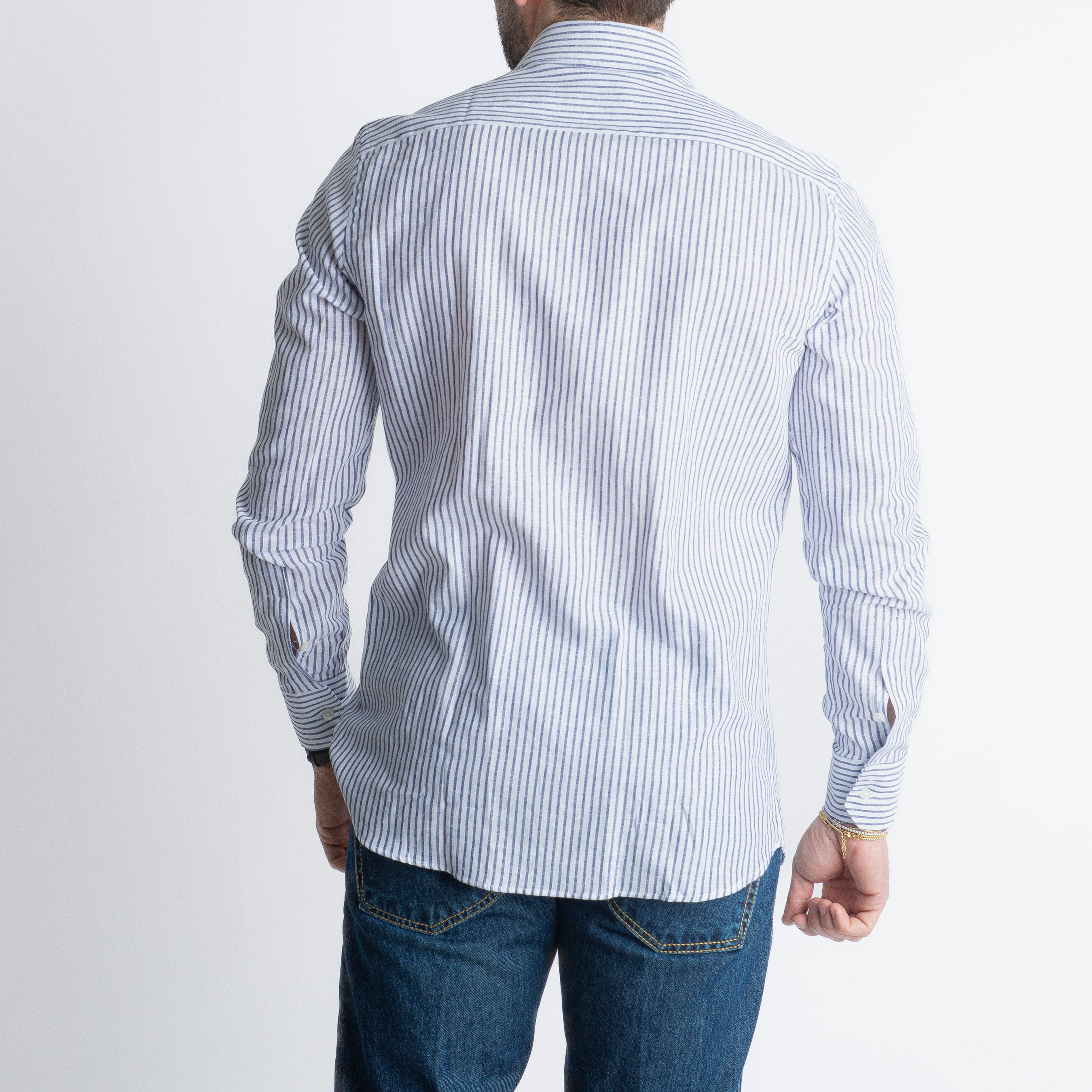Camicia in Lino Rigata 03 Blu Notte
