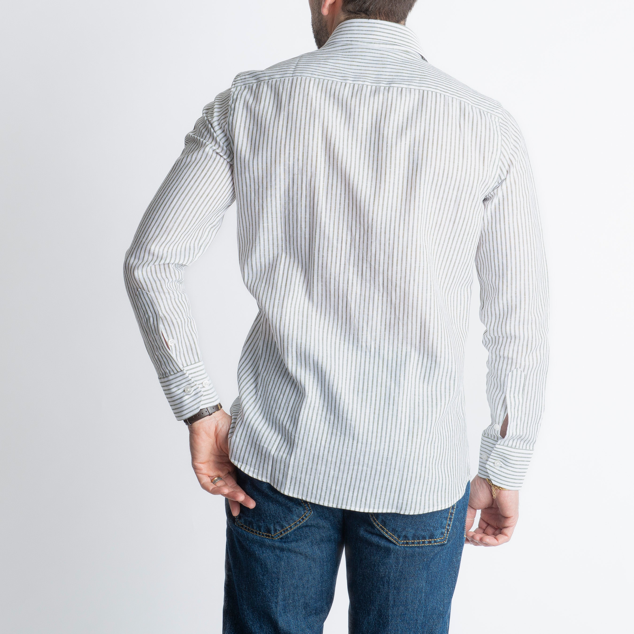 Camicia in Lino Rigata 03 Verde