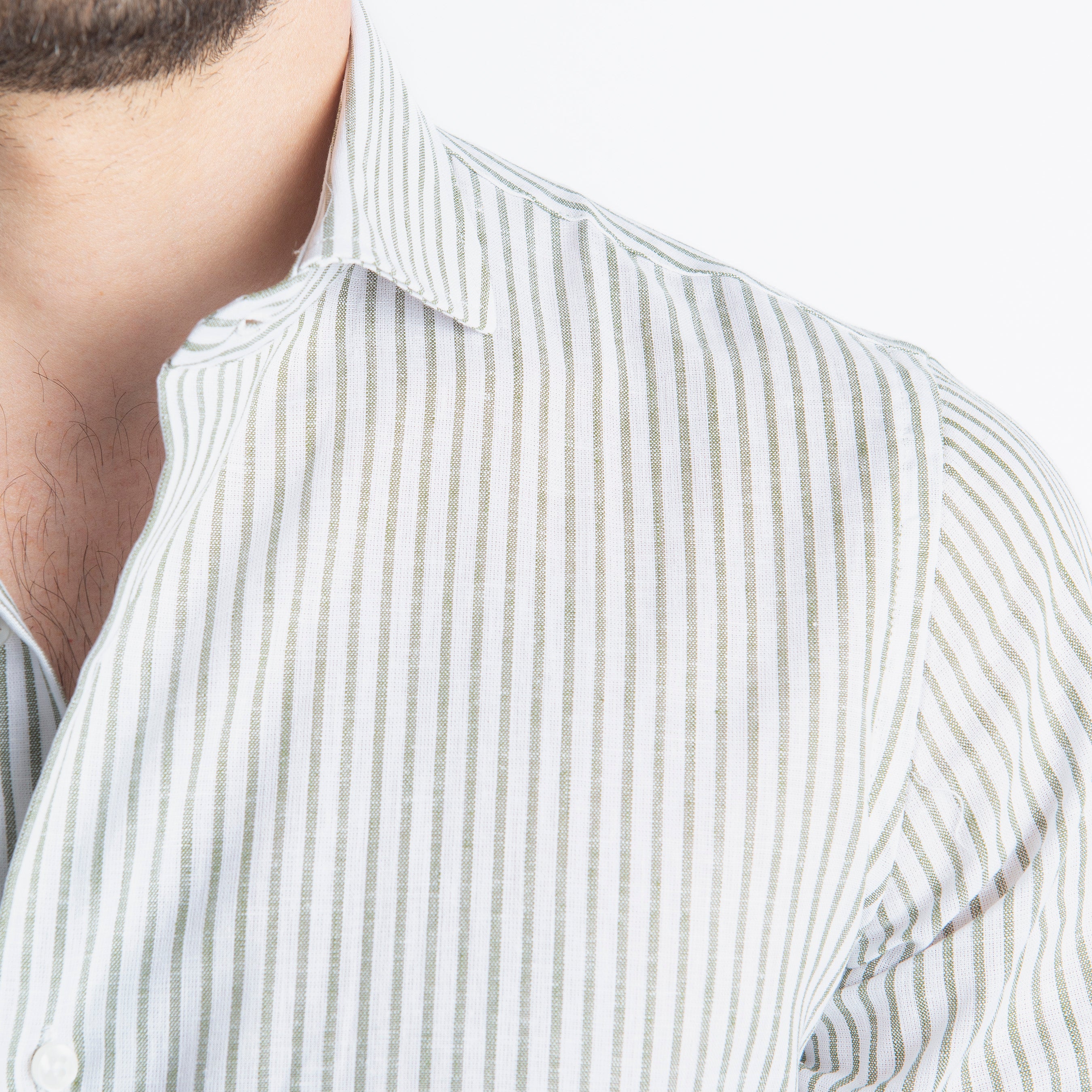 Camicia in Lino Rigata 03 Verde