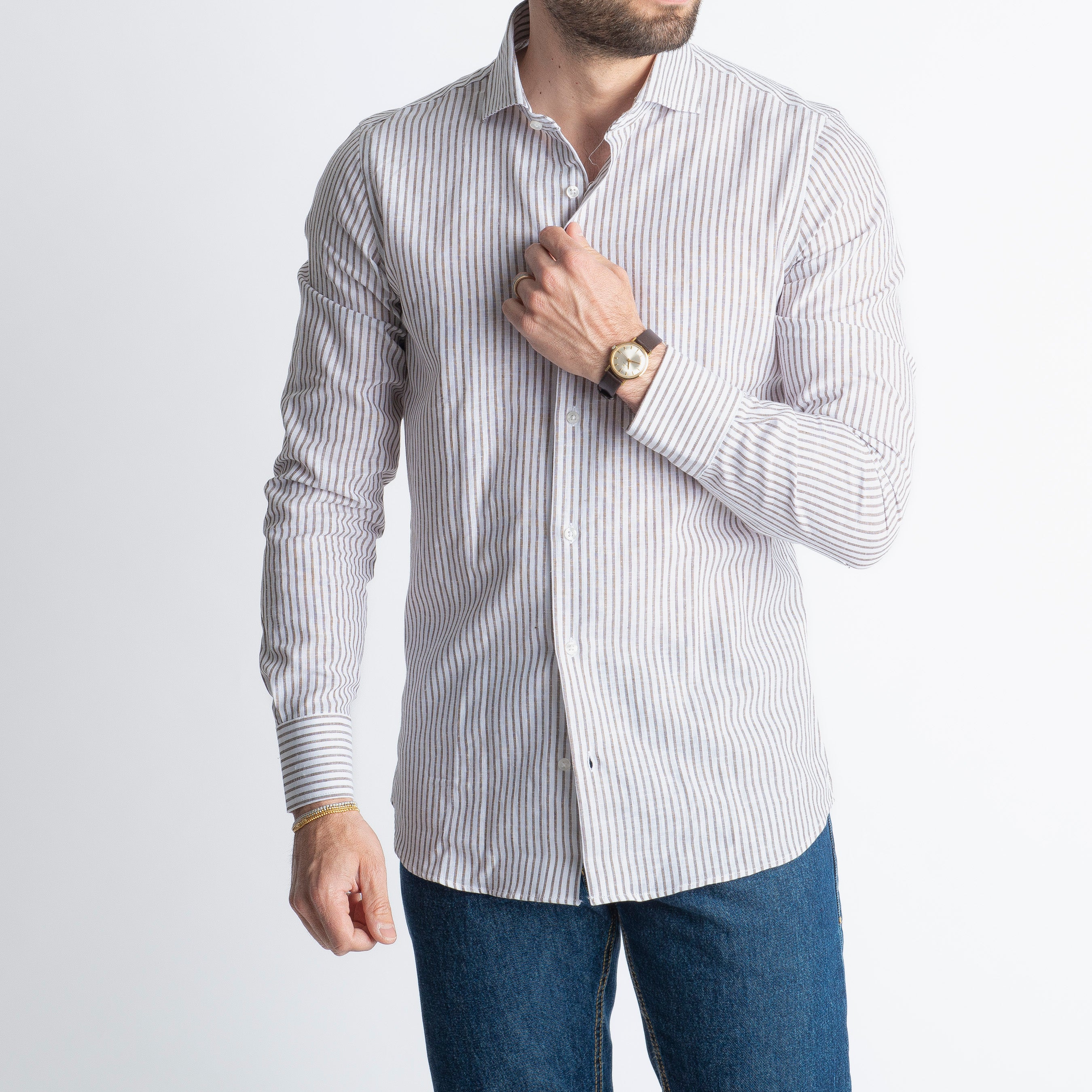 Camicia in Lino Rigata 03 Moro