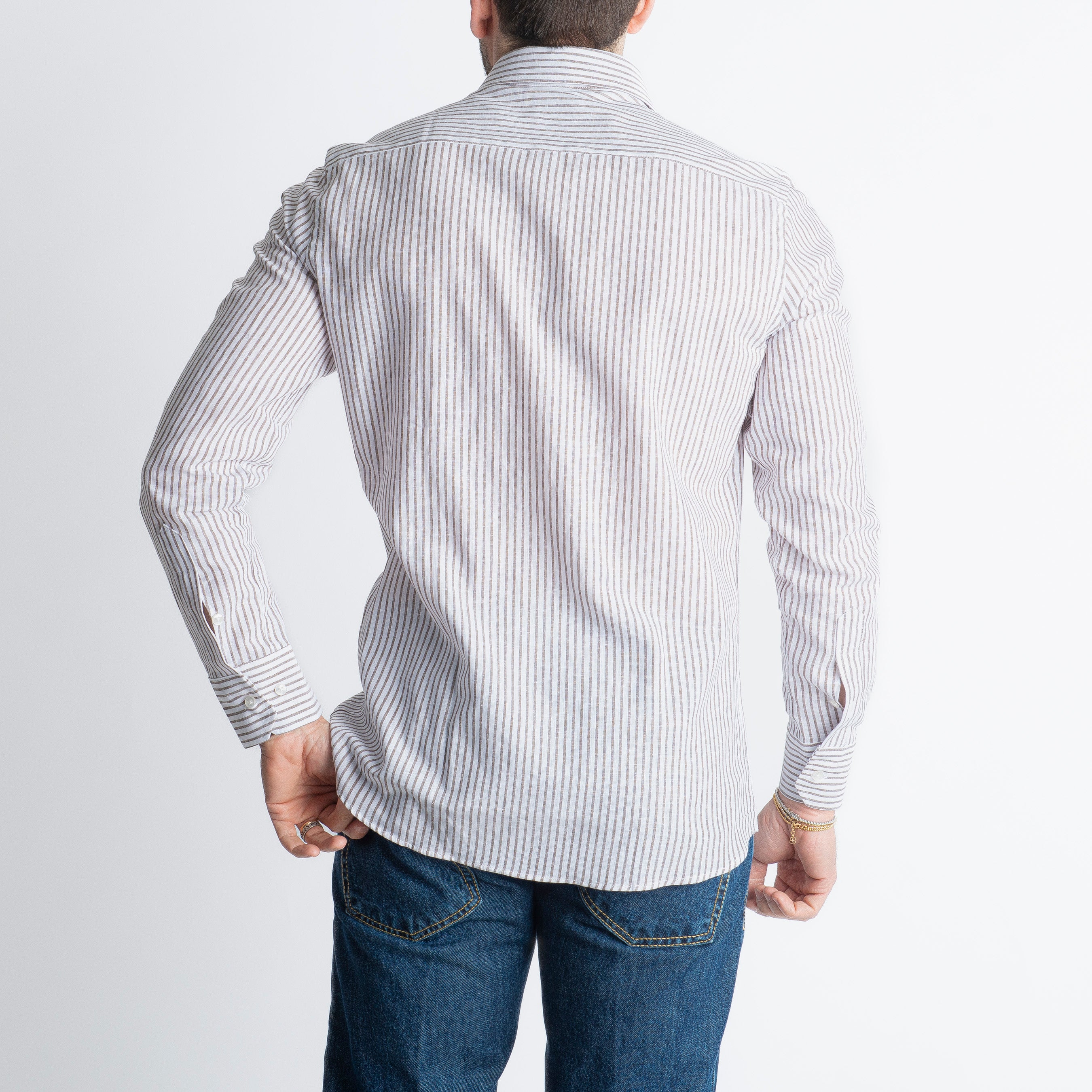 Camicia in Lino Rigata 03 Moro