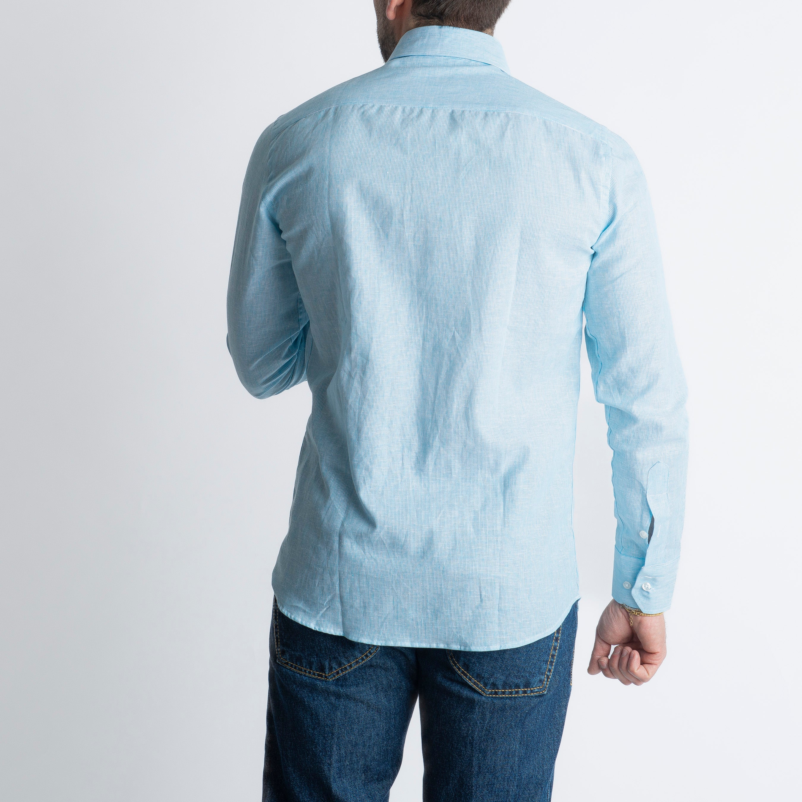 Camicia in Lino Mille Righe Turchese