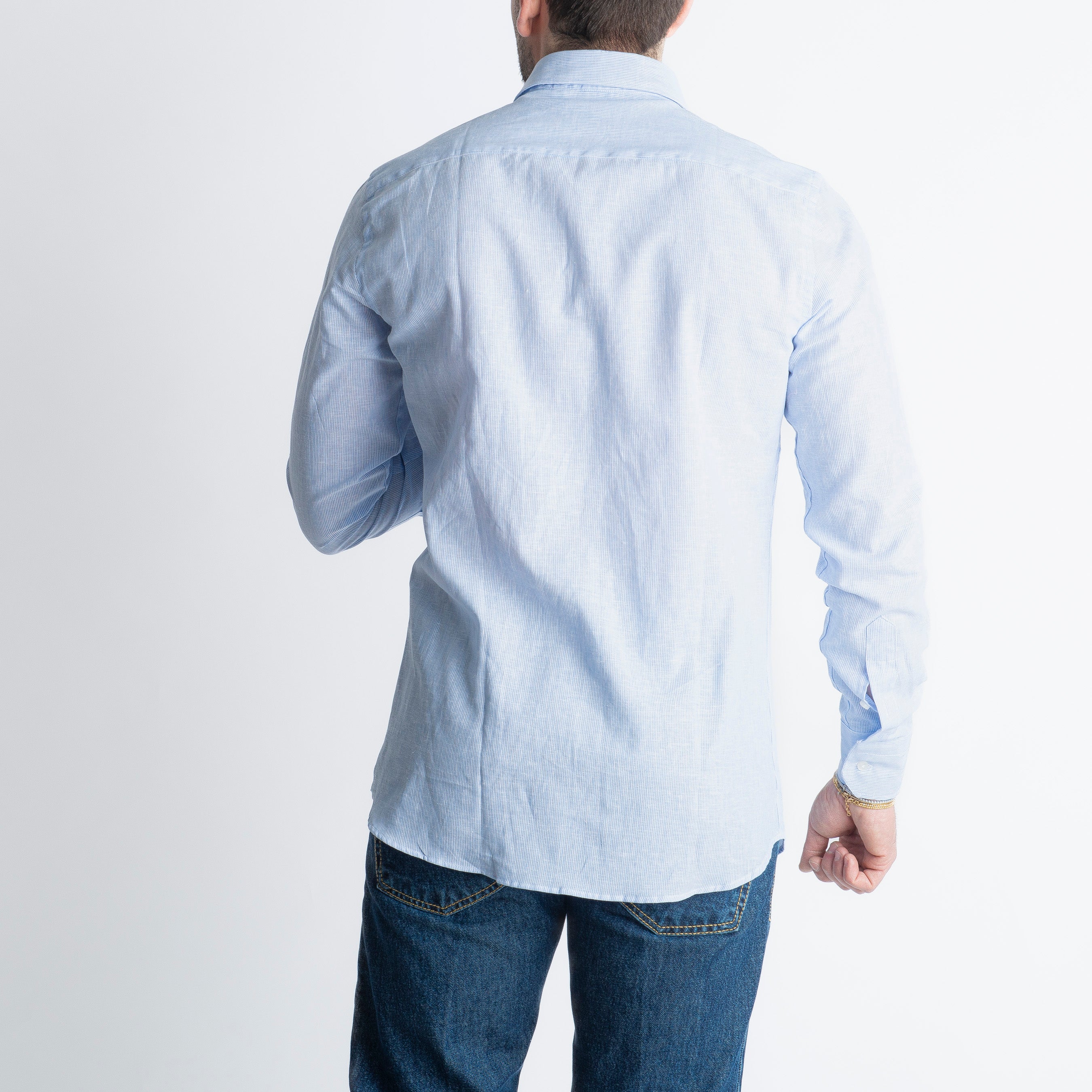 Camicia in Lino Mille Righe Celeste