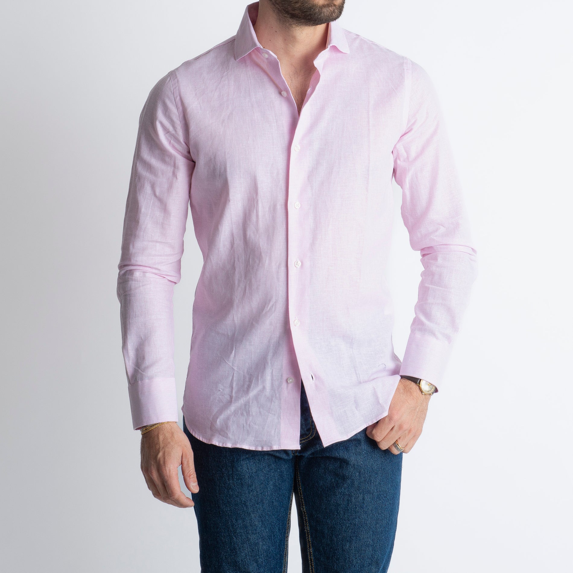 Camicia in Lino Mille Righe Rosa