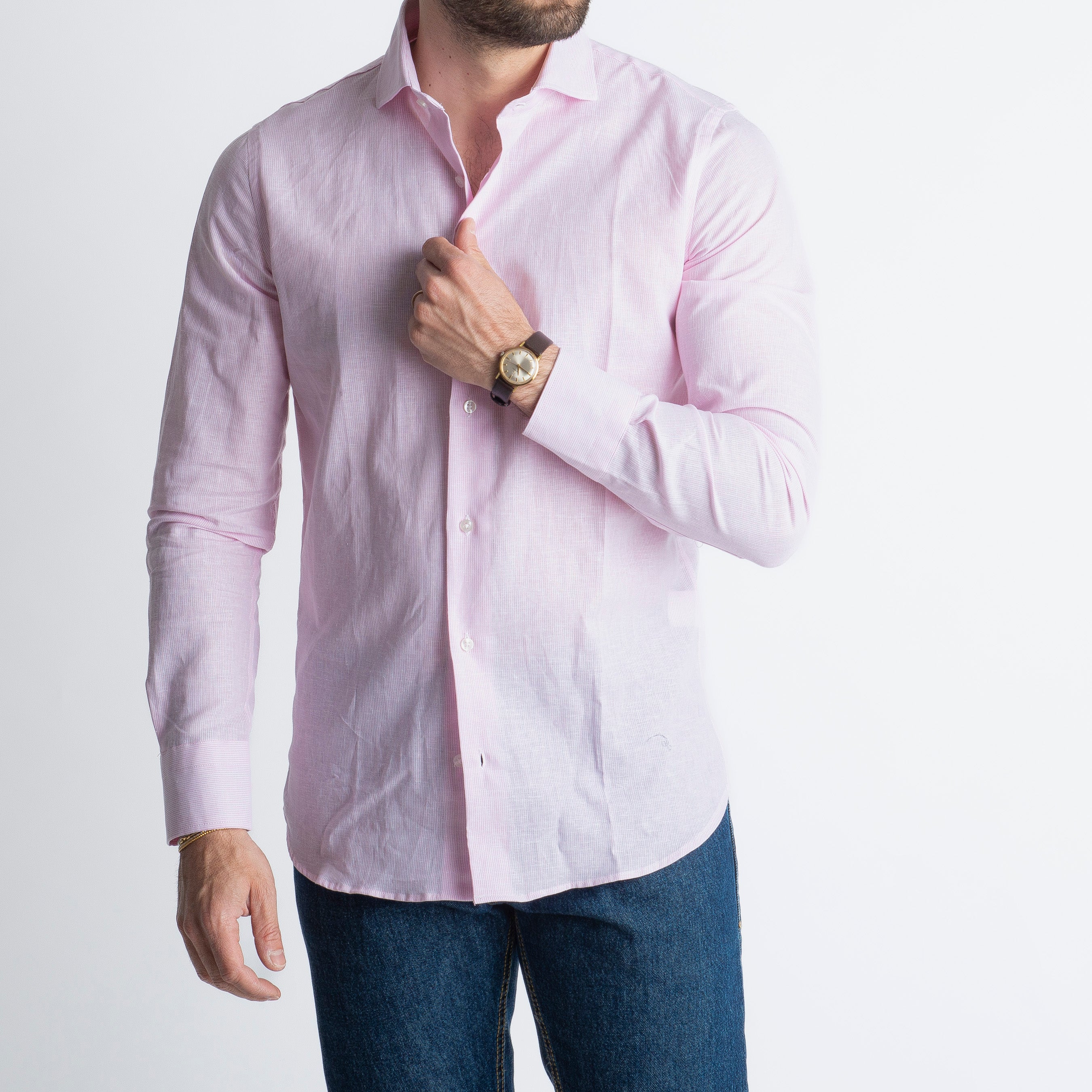 Camicia in Lino Mille Righe Rosa