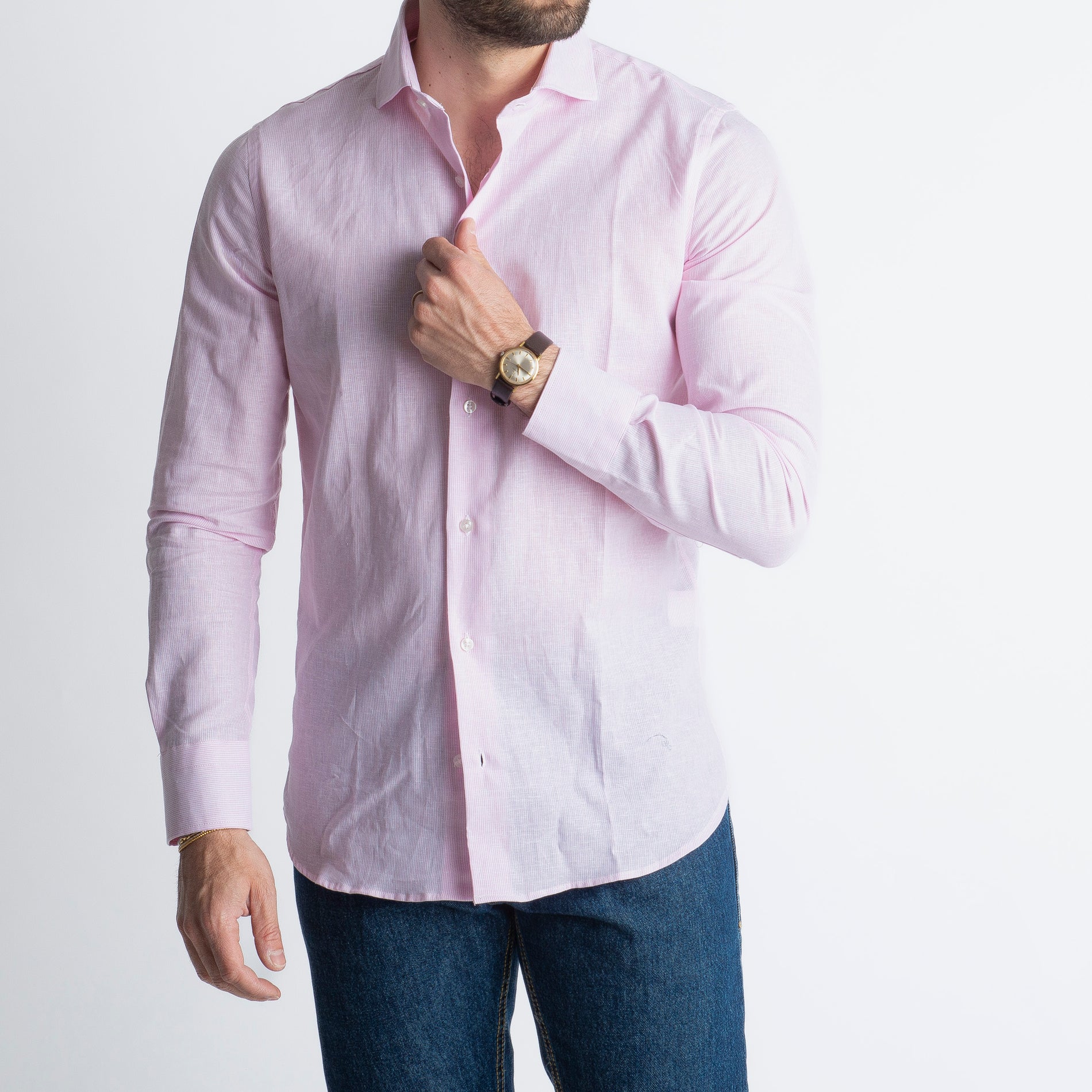 Camicia in Lino Mille Righe Rosa