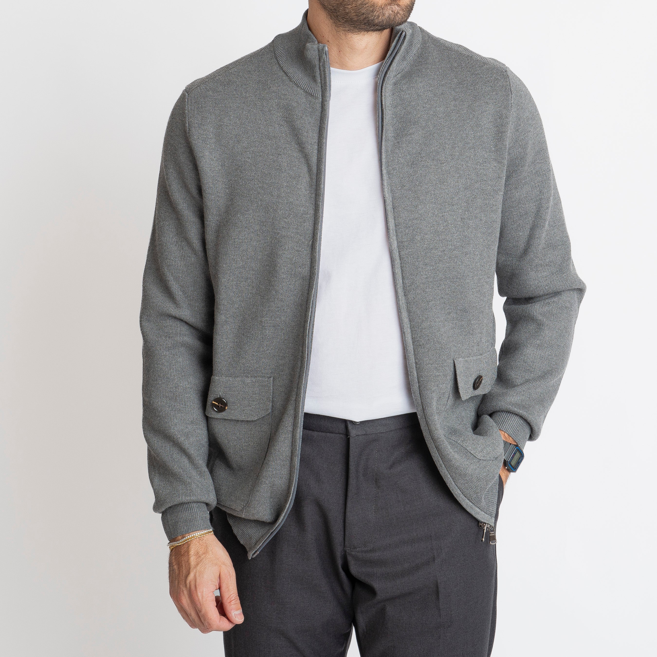 Cardigan con Zip Grigio
