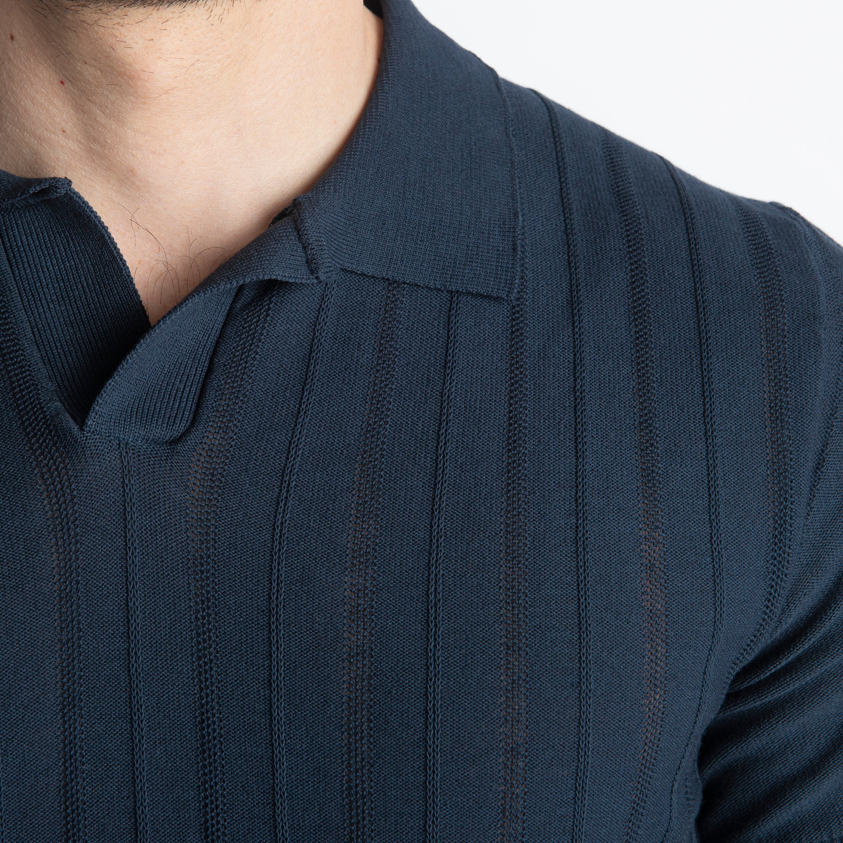 Polo Derby in Crêpe di Cotone Blu