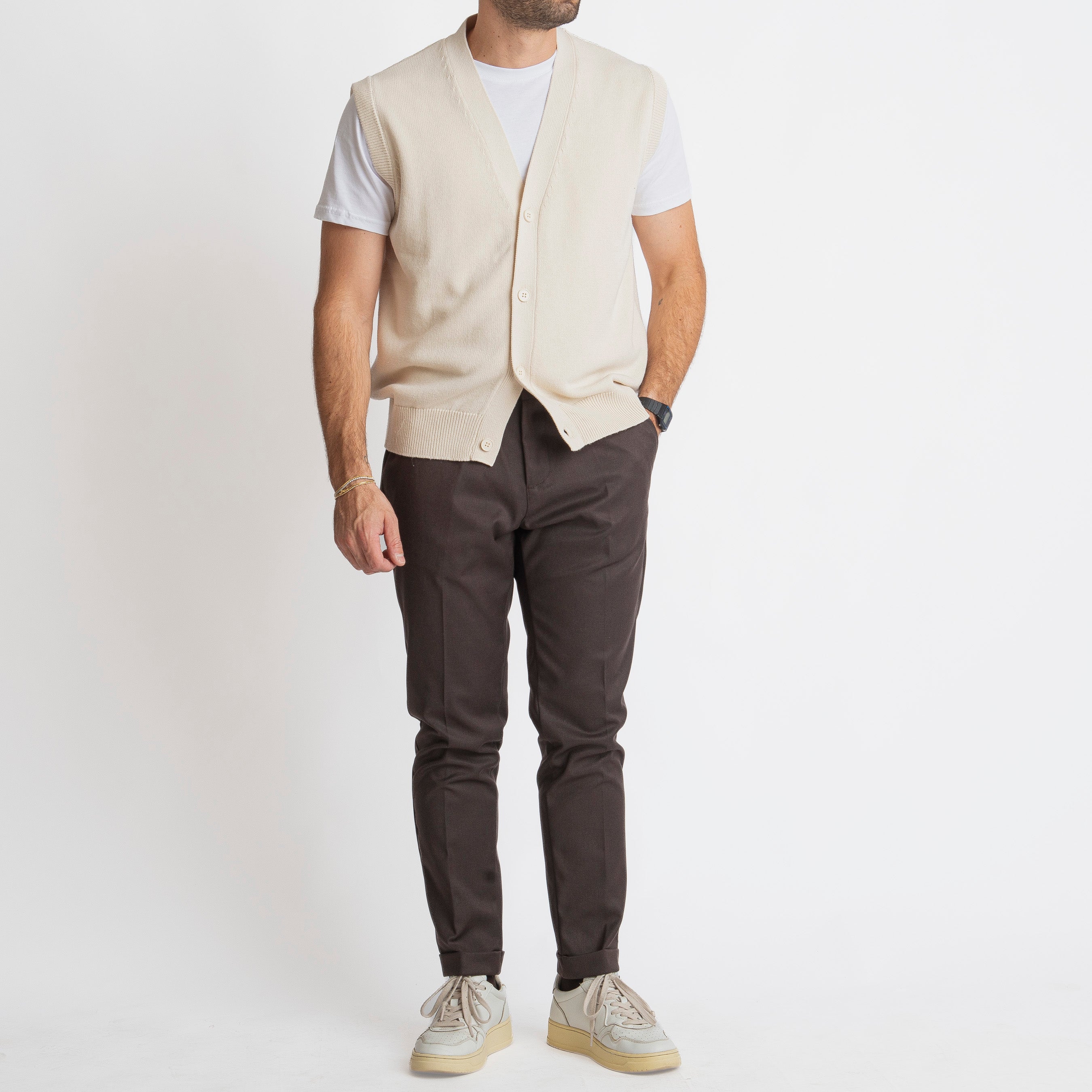 Gilet in Maglia Relaxed Fit Beige