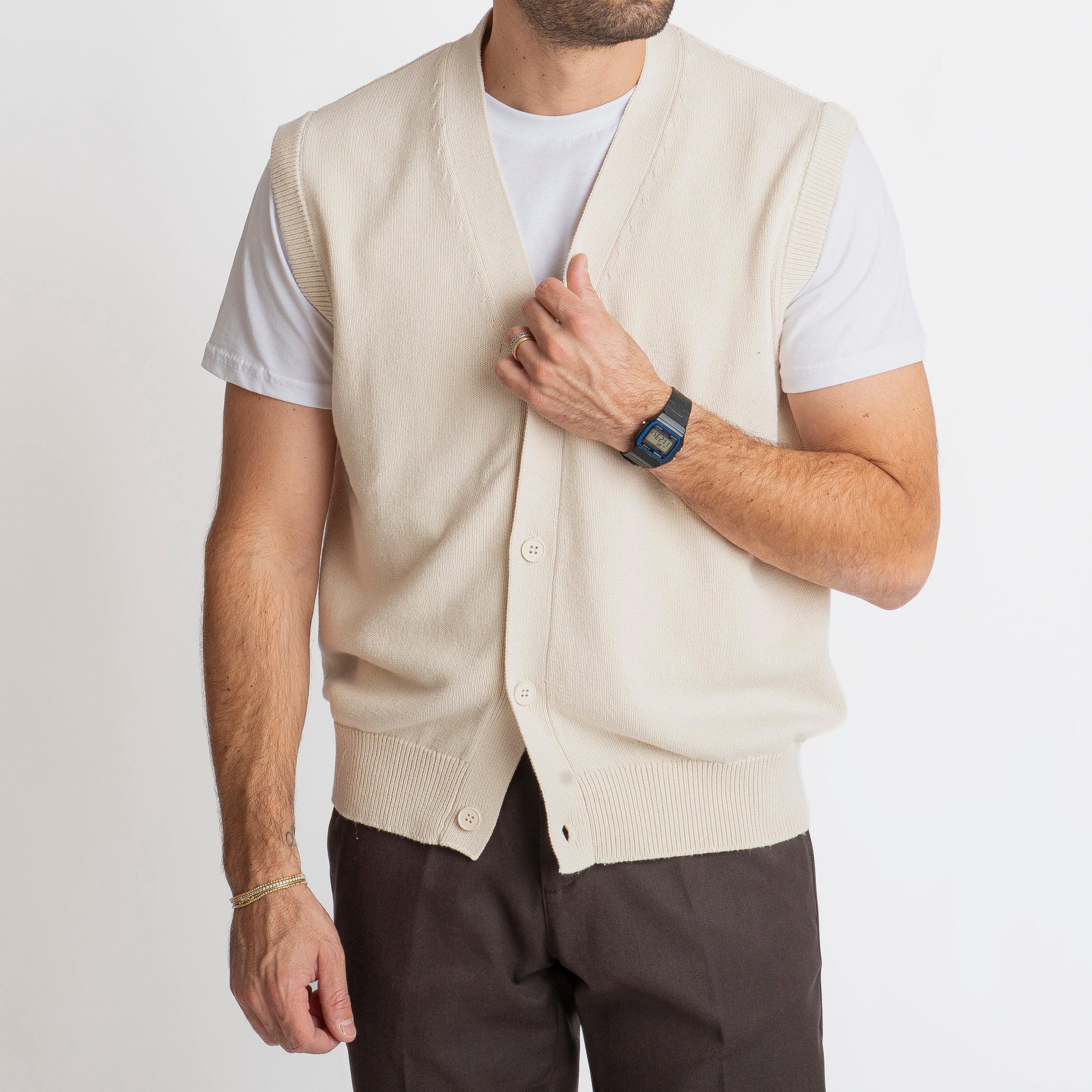 Gilet in Maglia Relaxed Fit Beige