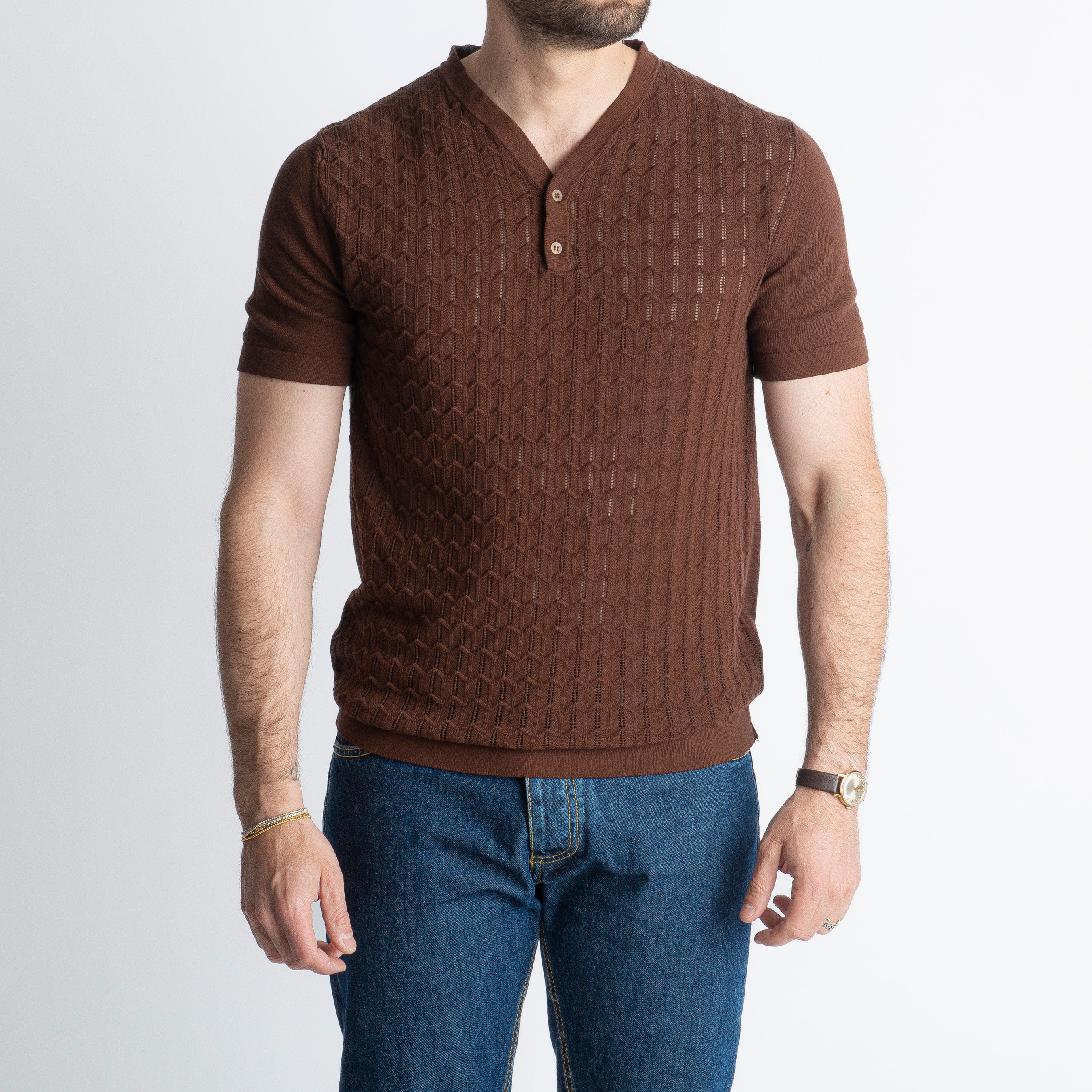 T-shirt Serafino in Crêpe di Cotone con motivo Testa di Moro