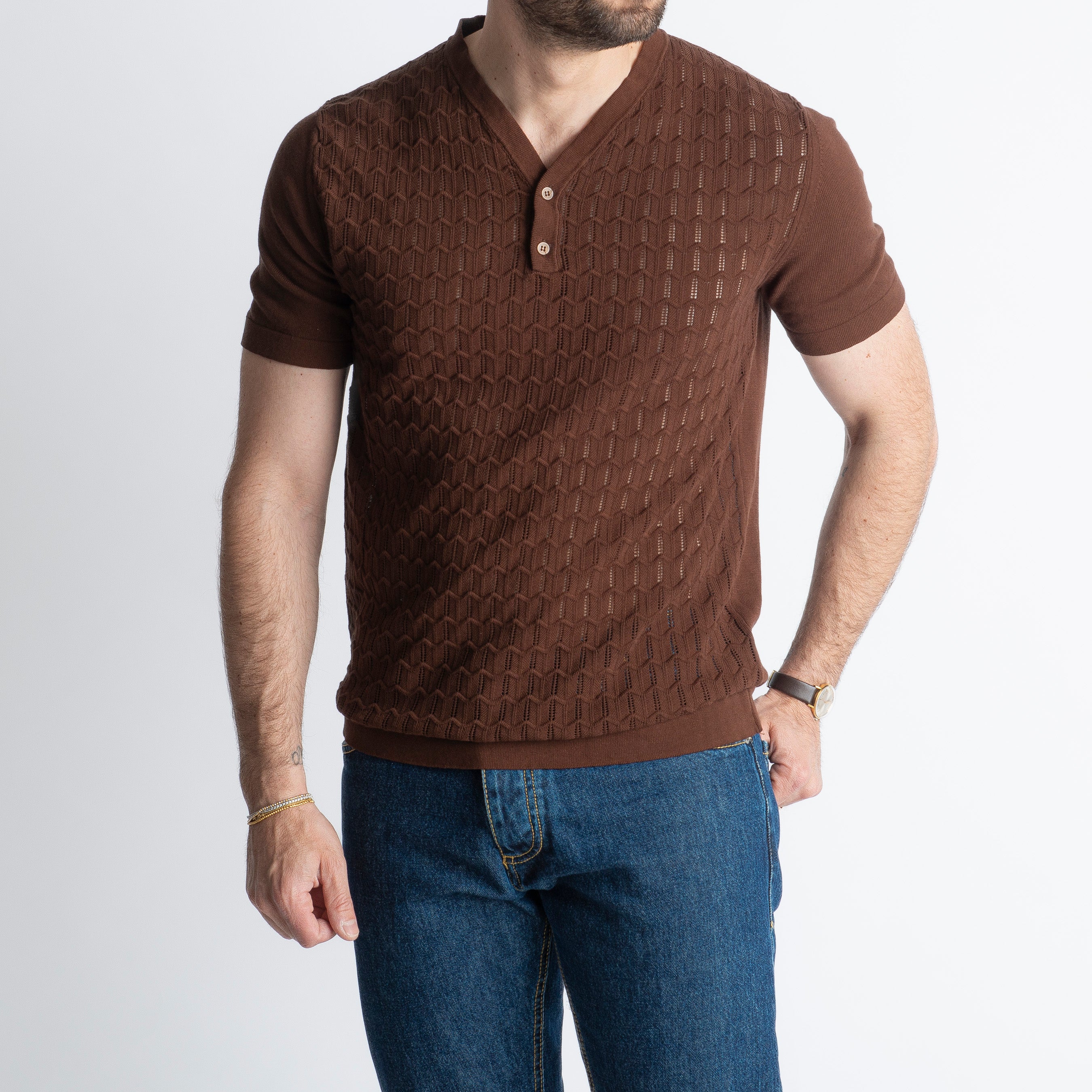 T-shirt Serafino in Crêpe di Cotone con motivo Testa di Moro