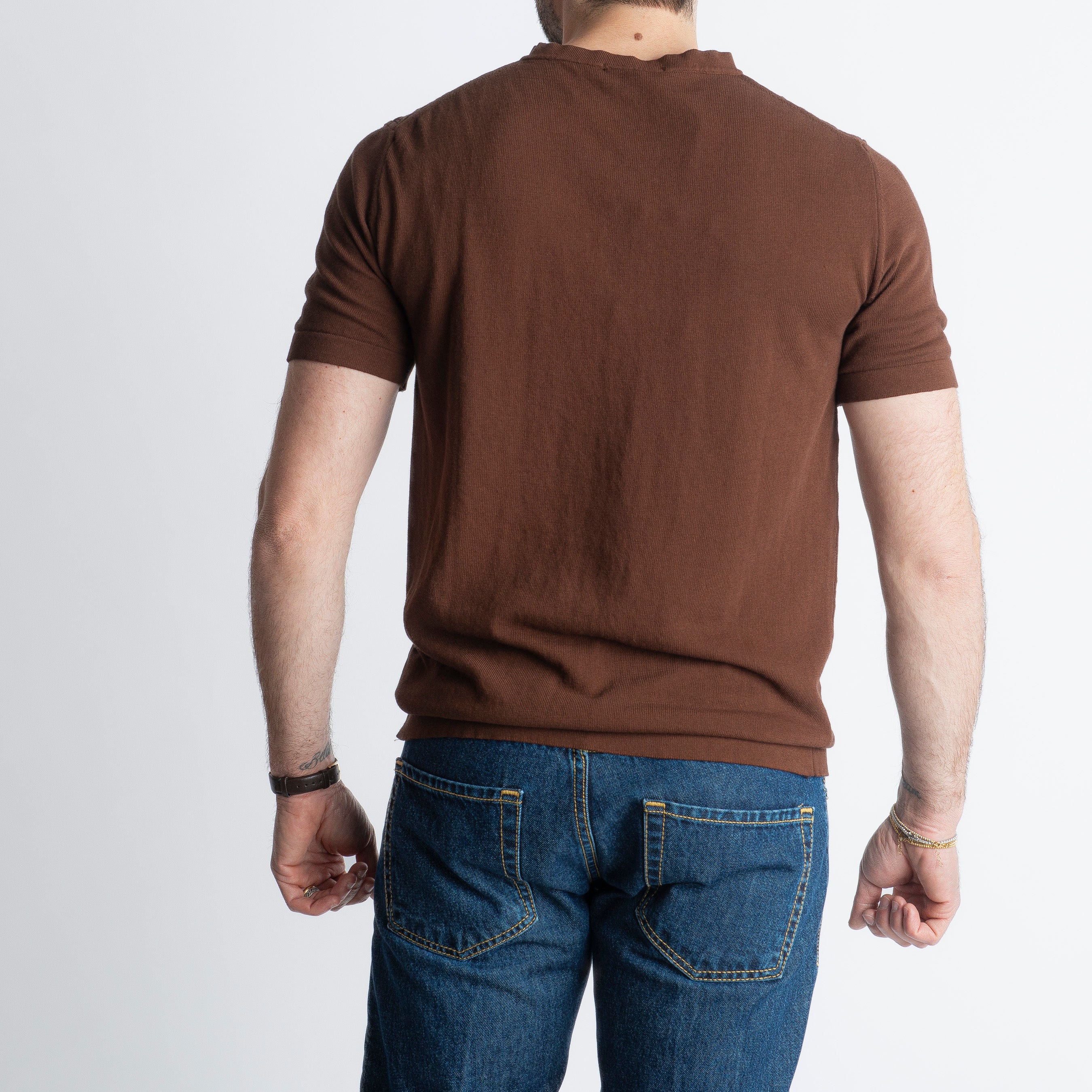 T-shirt Serafino in Crêpe di Cotone con motivo Testa di Moro