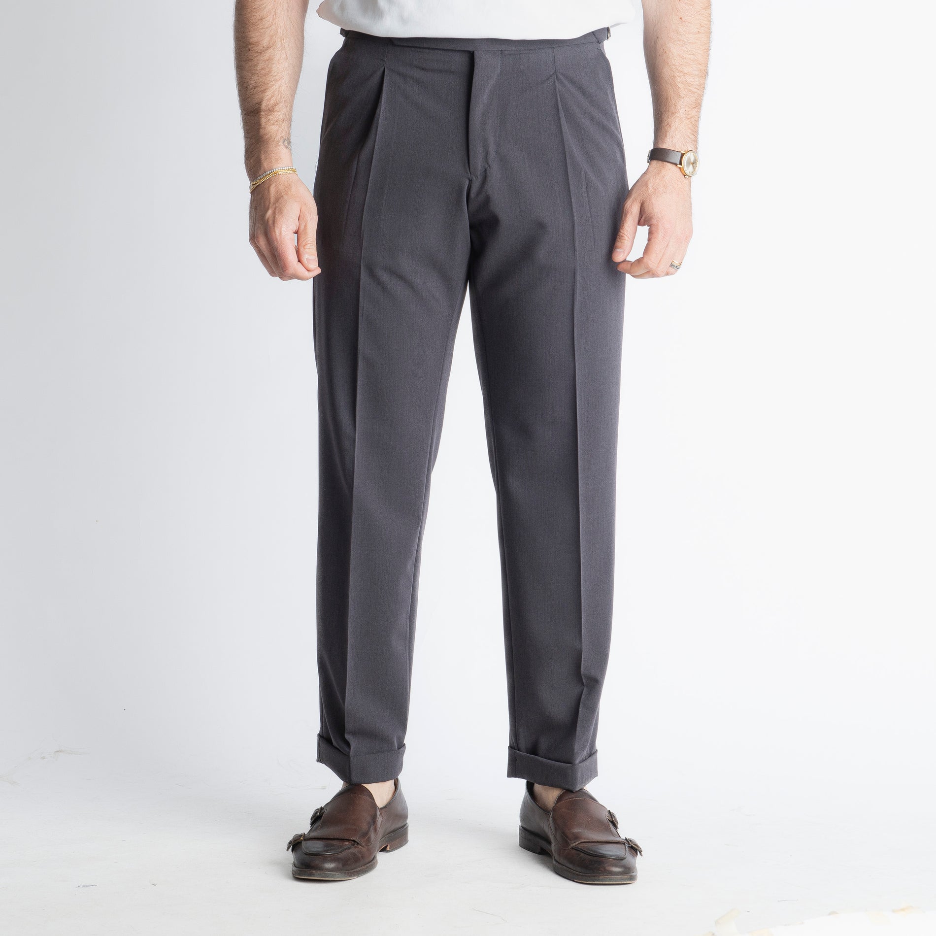 Pantalone Vita Alta con Fibbia TO8027 Grigio