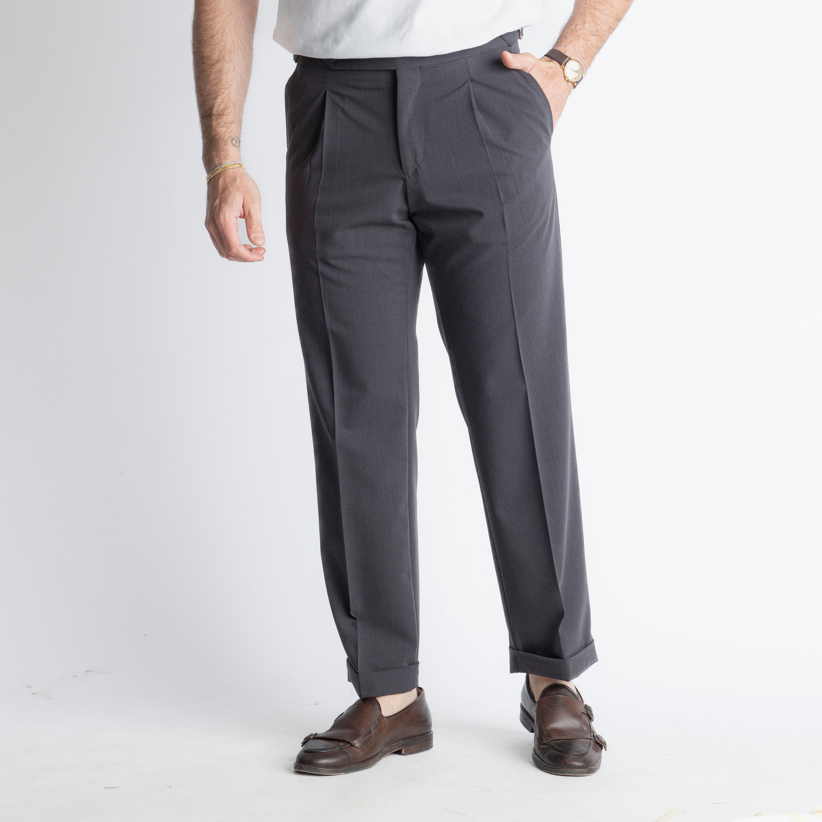 Pantalone Vita Alta con Fibbia TO8027 Grigio
