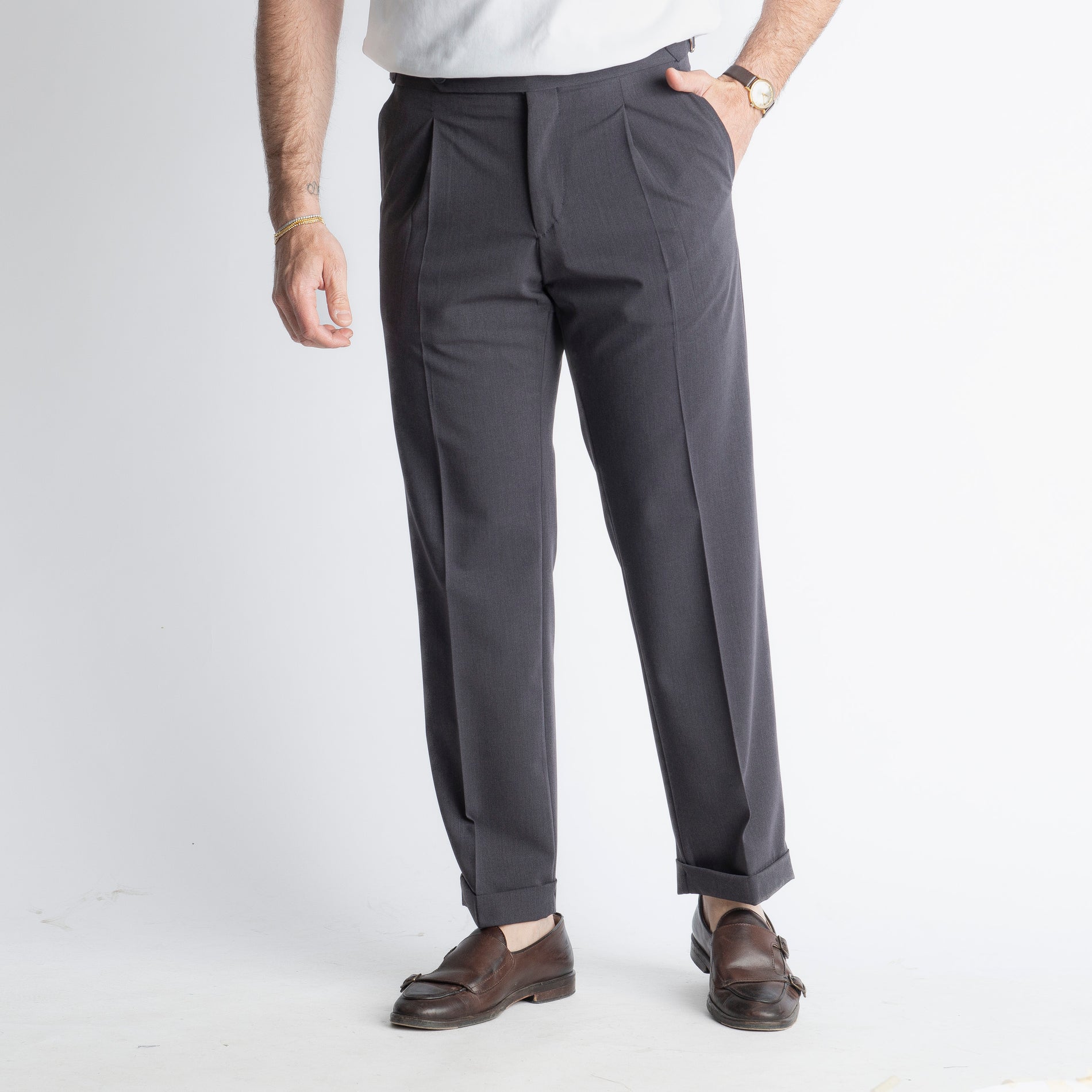 Pantalone Vita Alta con Fibbia TO8027 Grigio