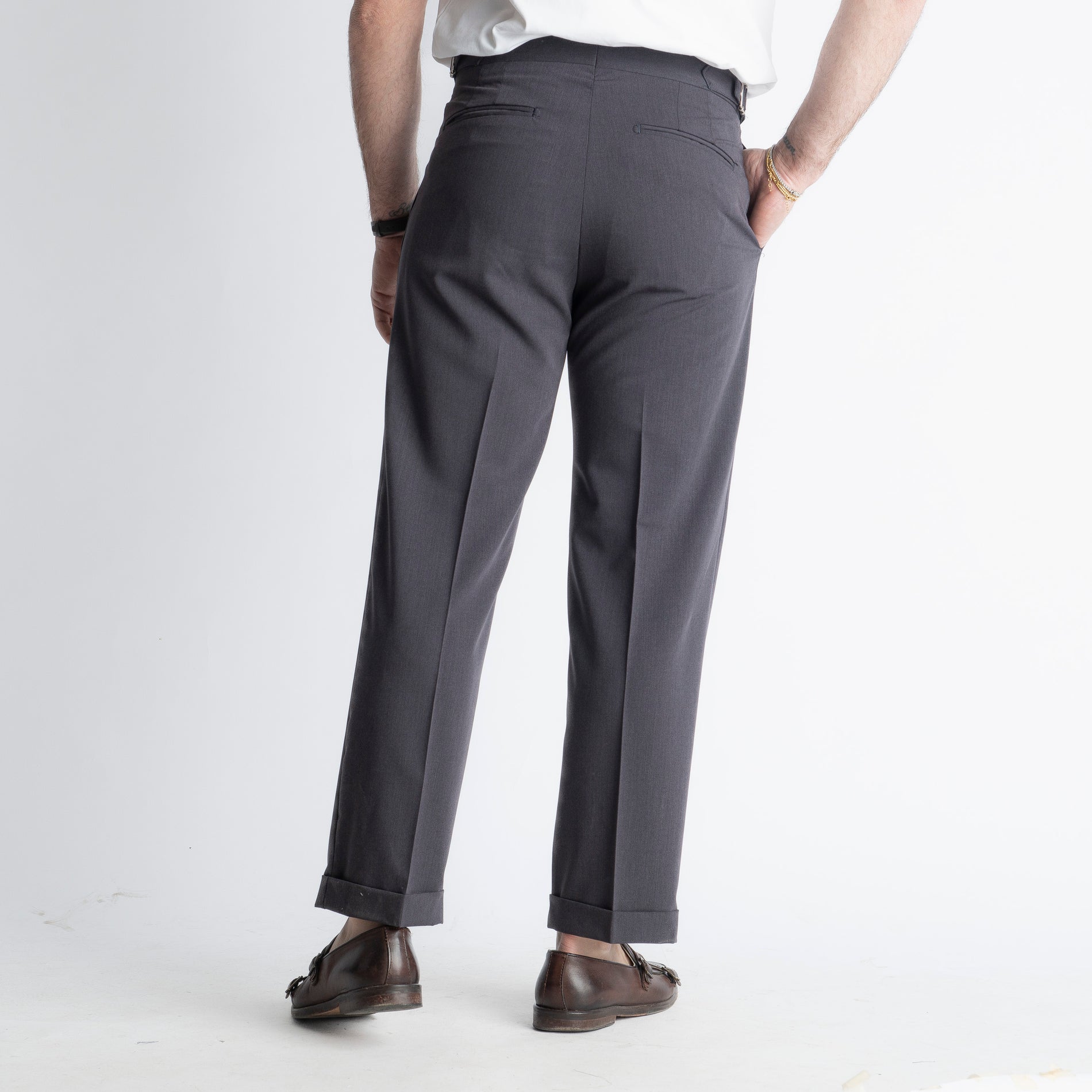 Pantalone Vita Alta con Fibbia TO8027 Grigio