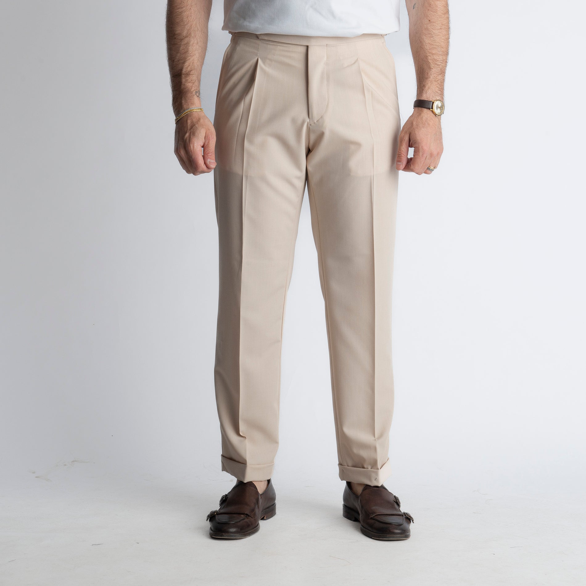 Pantalone Vita Alta con Fibbia TO8027 Beige