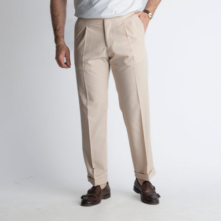 Pantalone Vita Alta con Fibbia TO8027 Beige