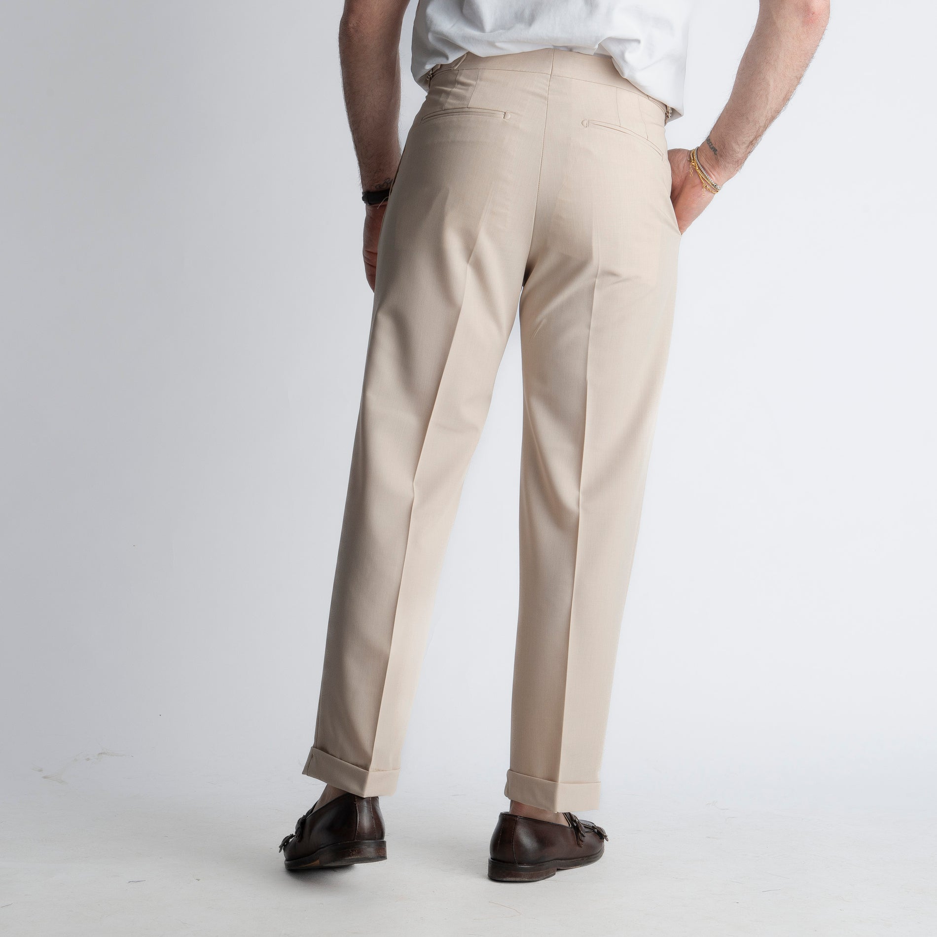 Pantalone Vita Alta con Fibbia TO8027 Beige