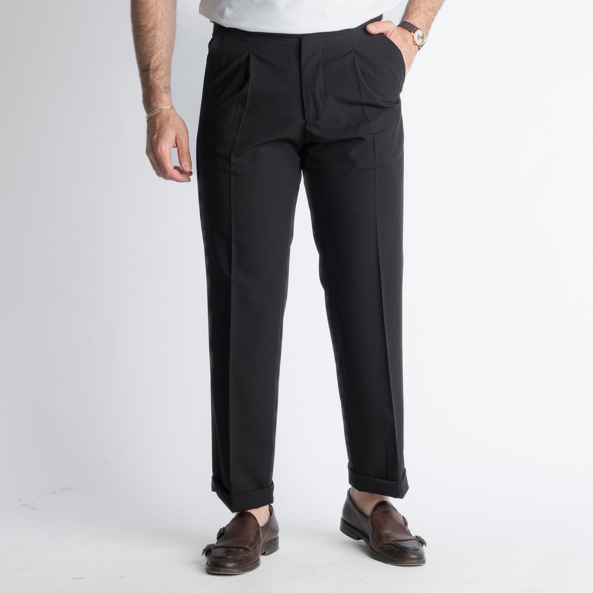 Pantalone Vita Alta con Fibbia TO8027 Nero